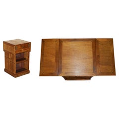 CUSTOM MADE WALNUT PARQUET INLAY EXTENDiNG TOP REVOLVING BOOKCASE TABLE