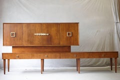 Custom Made Walnut Sideboard or Credenza with Brass Hardware, circa 1940s