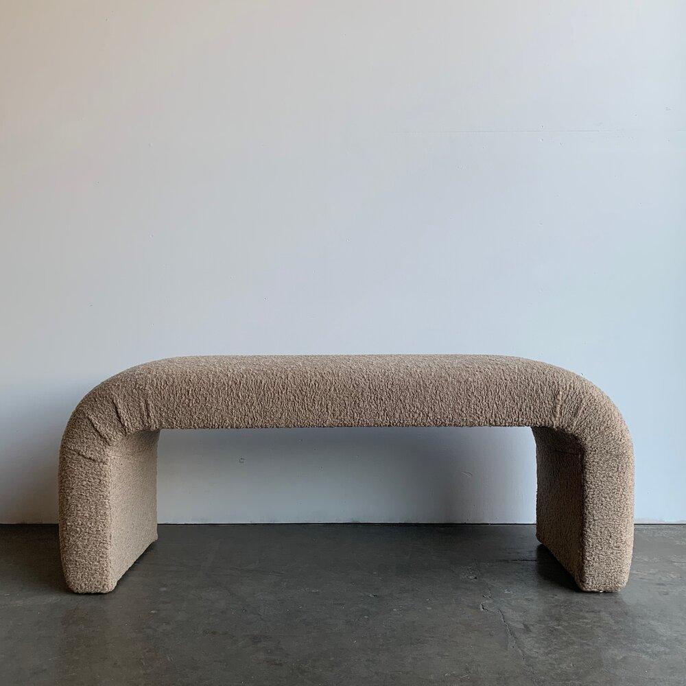 Made To Order Waterfall Bench, Toast In Good Condition For Sale In Los Angeles, CA
