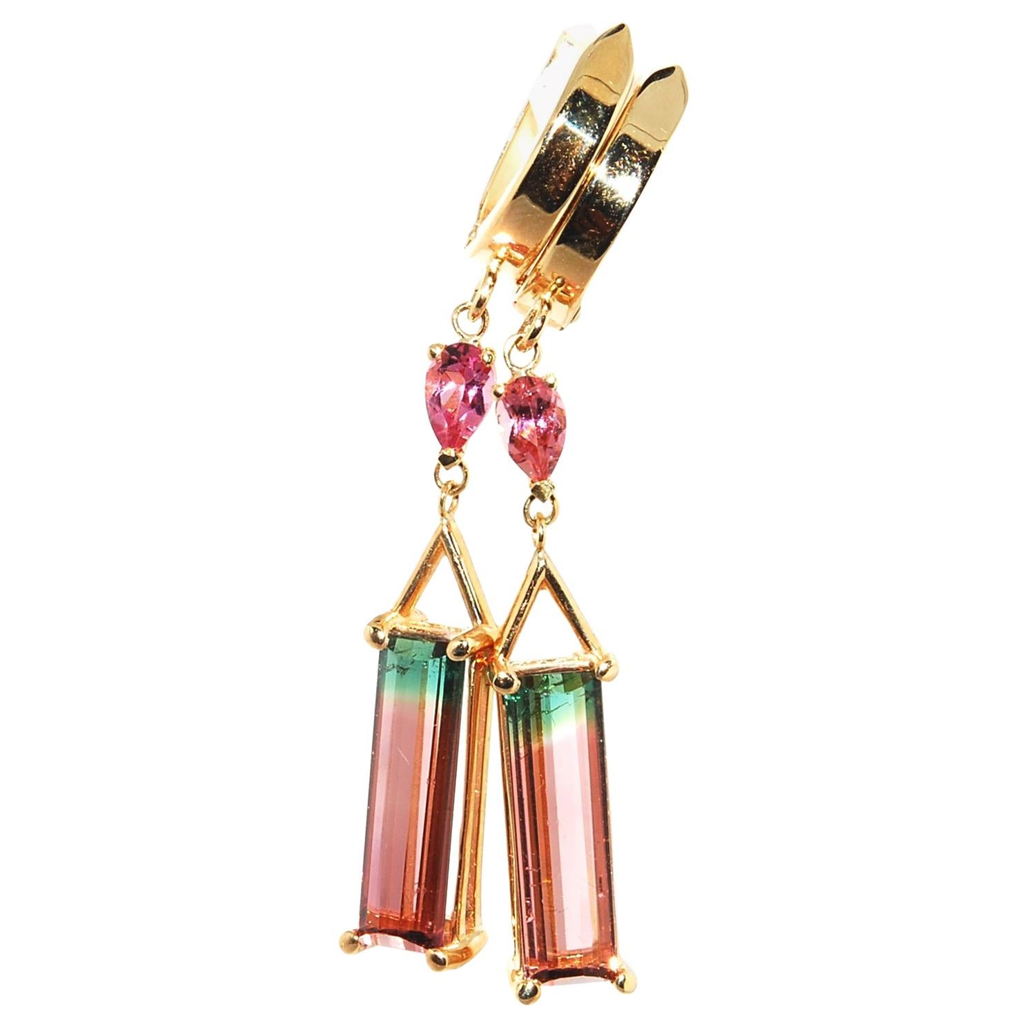 Custom Made Watermelon or Bi-Color Tourmaline Earrings For Sale