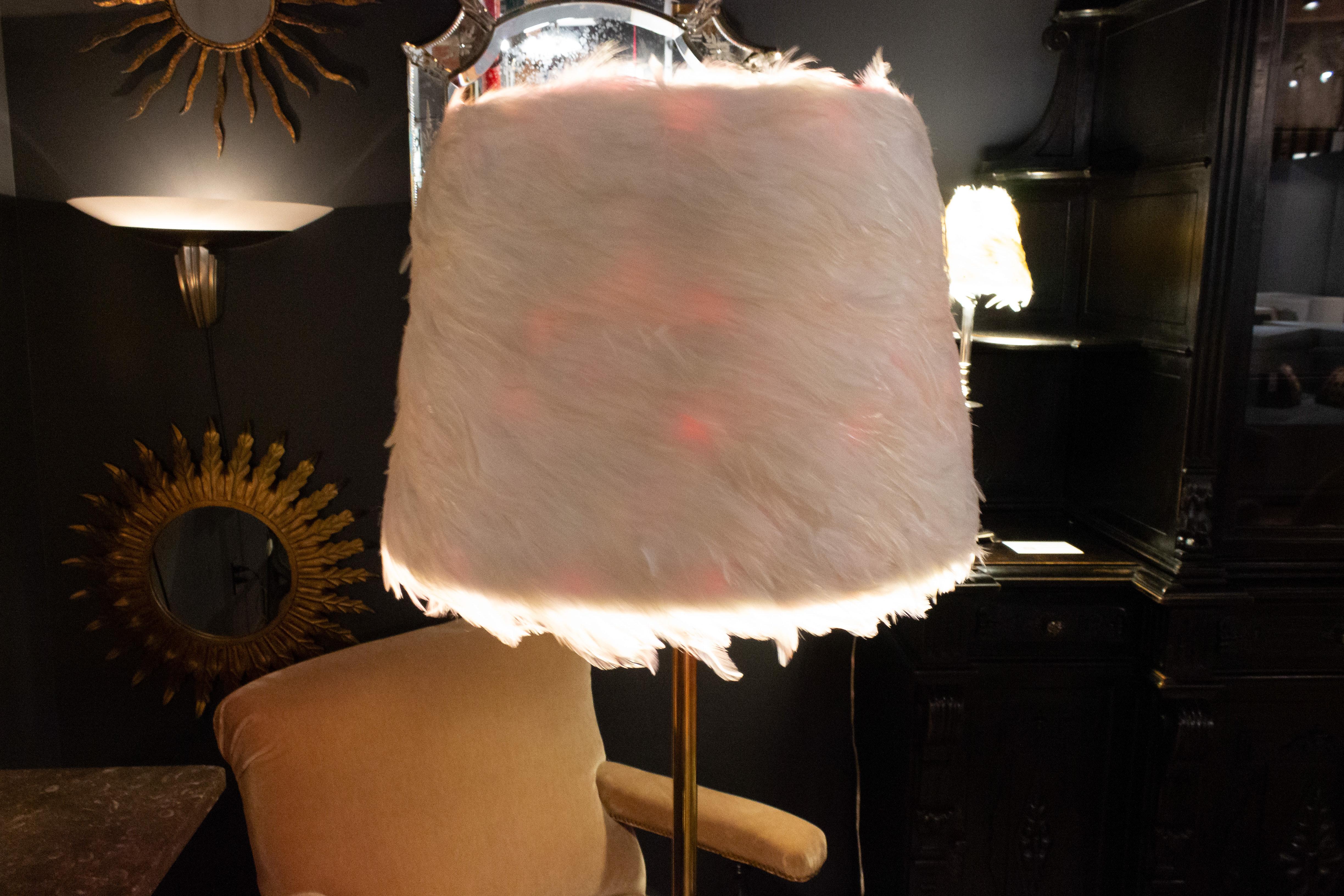 Modern Custom Made White and Red Feathered Lampshade