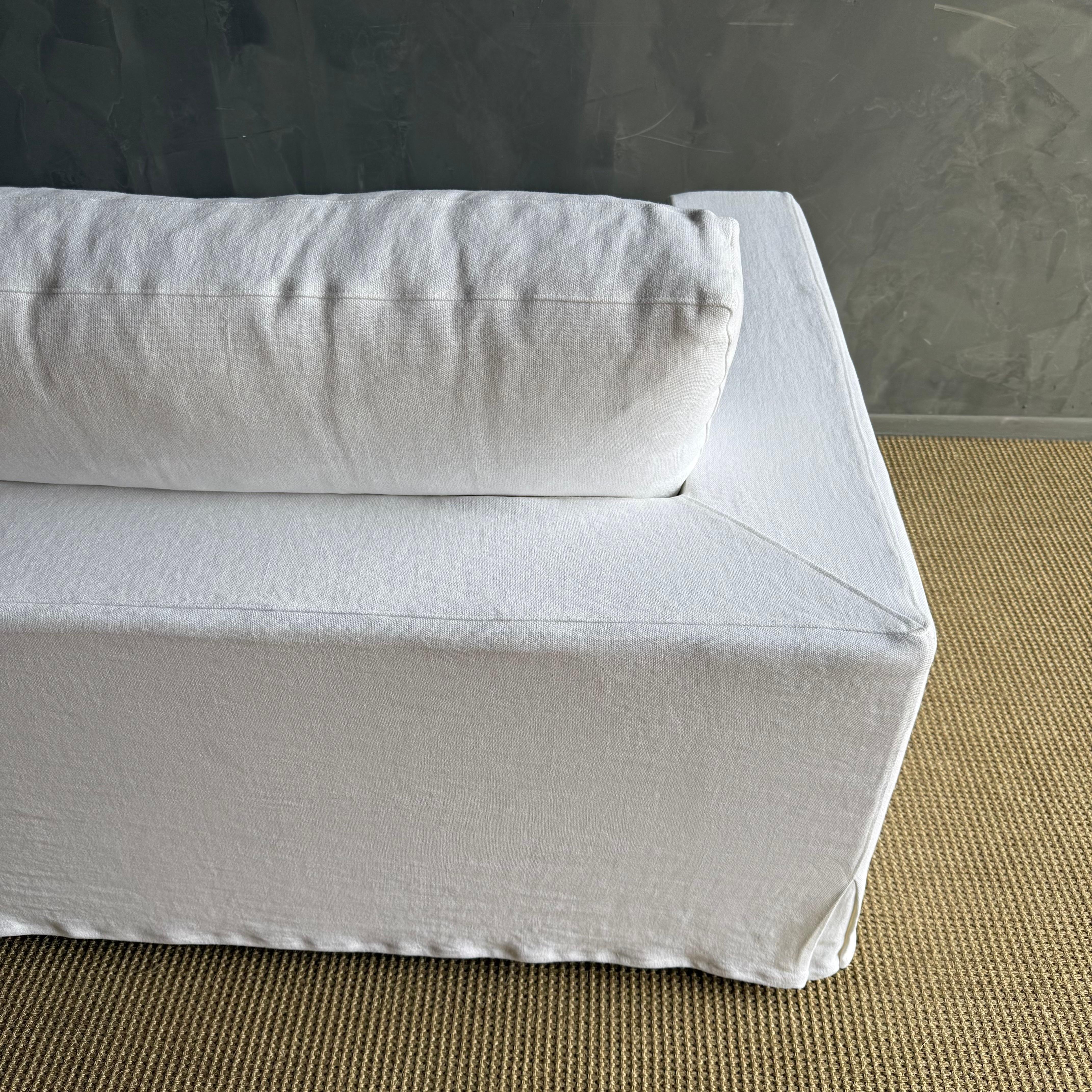 Custom Made White Belgian Linen Slip Cover Sofa with Down Cushions 95