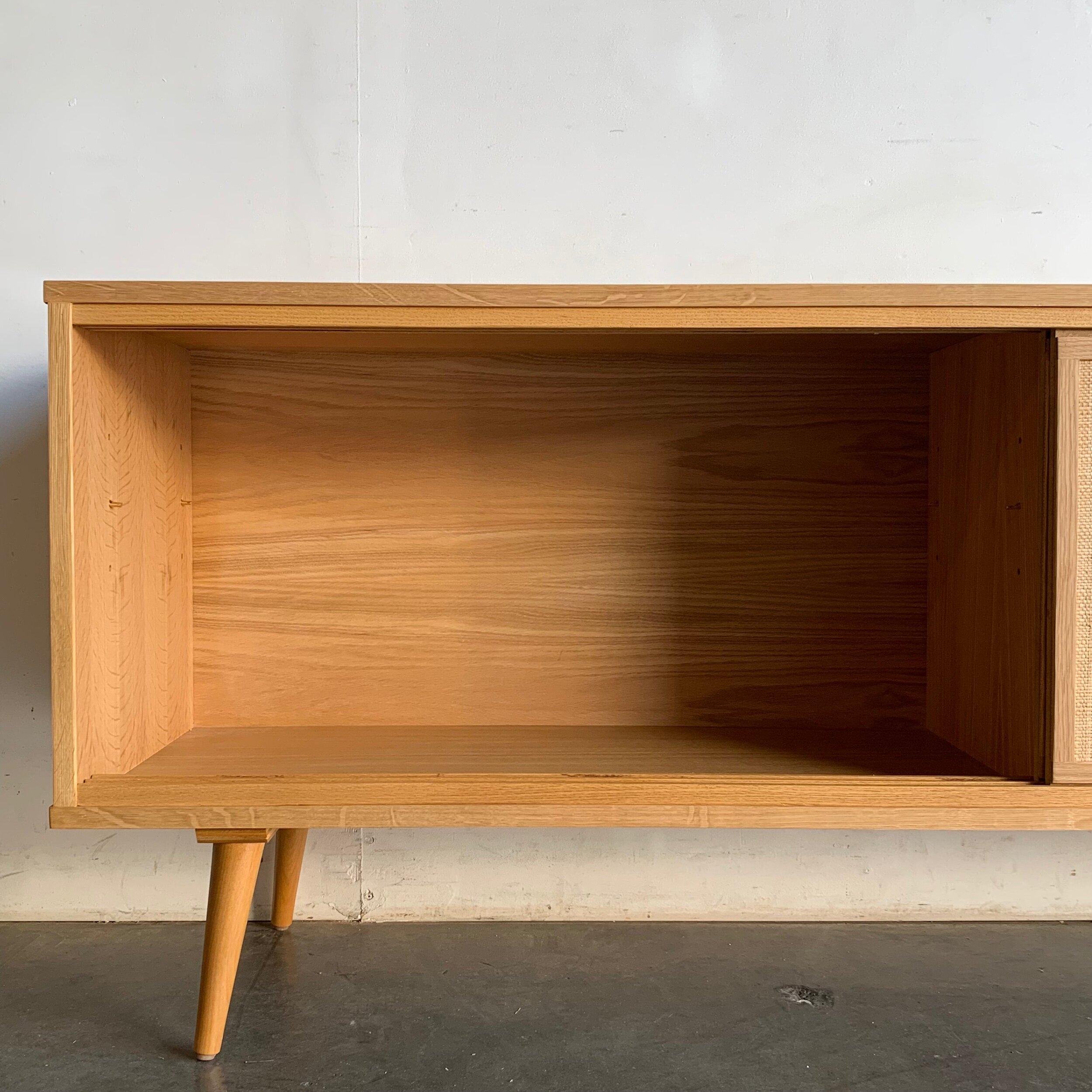 Contemporary Custom Made White Oak & Cane Credenza For Sale