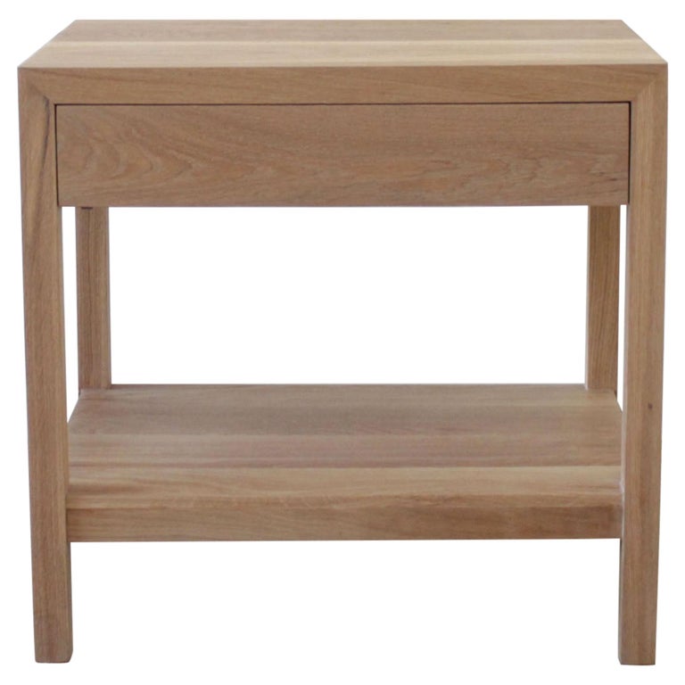 Custom Made White Oak Nightstand with Single Drawer For Sale