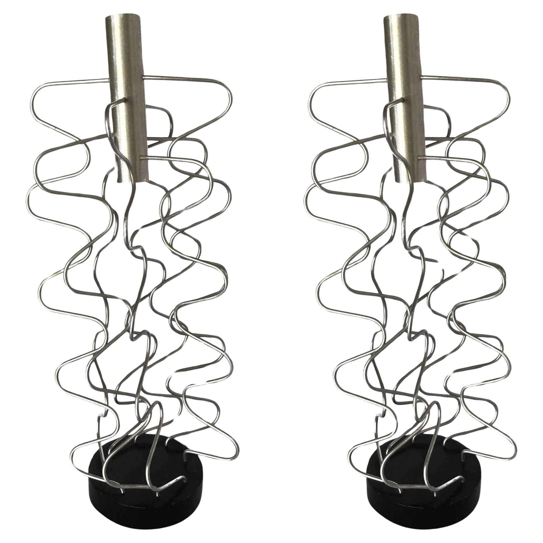 Custom Made Wire Art Candlestick Holder, Pair For Sale