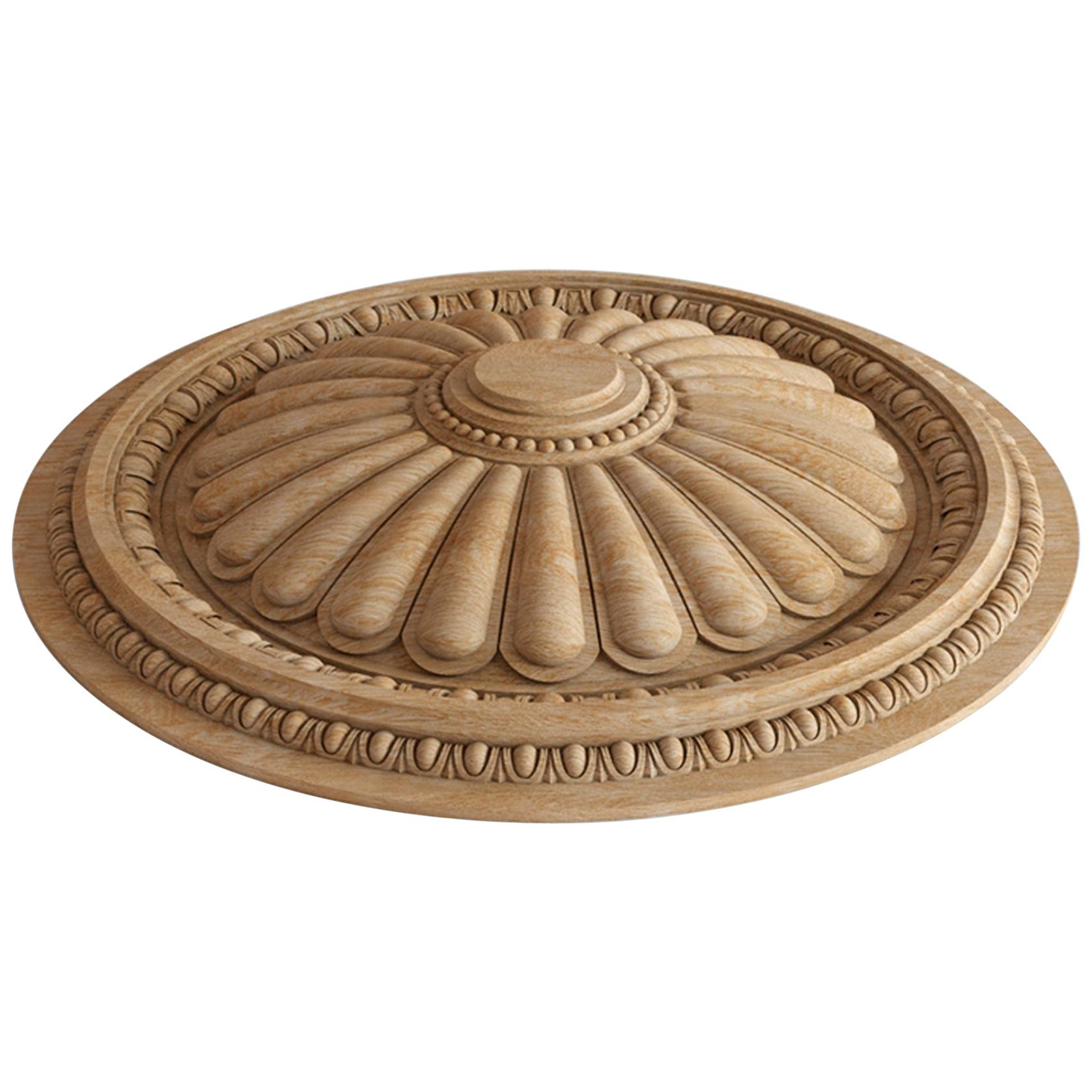 Custom Made Wood Medallion for Interior, Architectural Hand Carved Oak Rosette For Sale