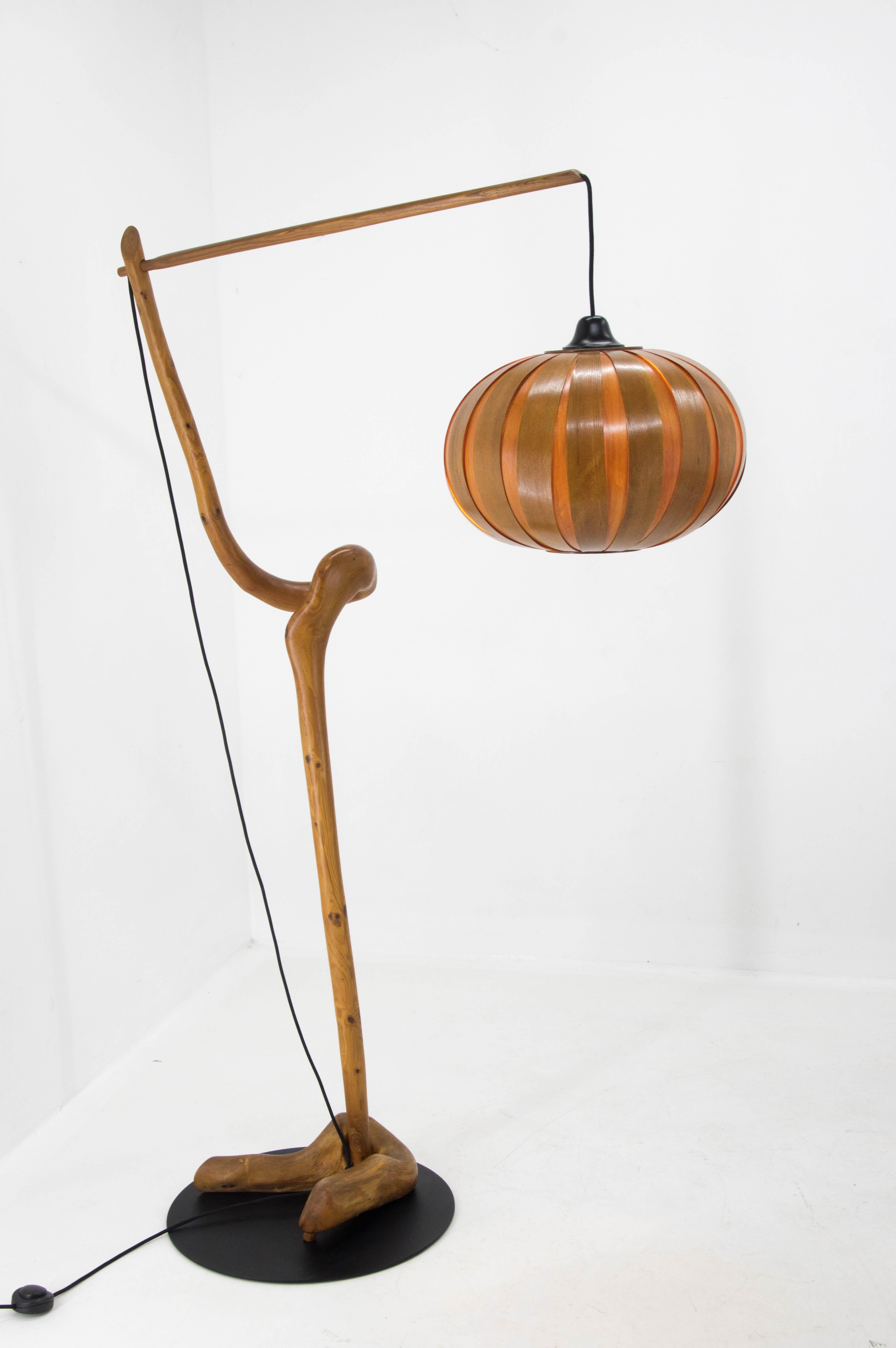 Mid-Century Modern Custom Made Wooden Floor Lamp, 1960s For Sale