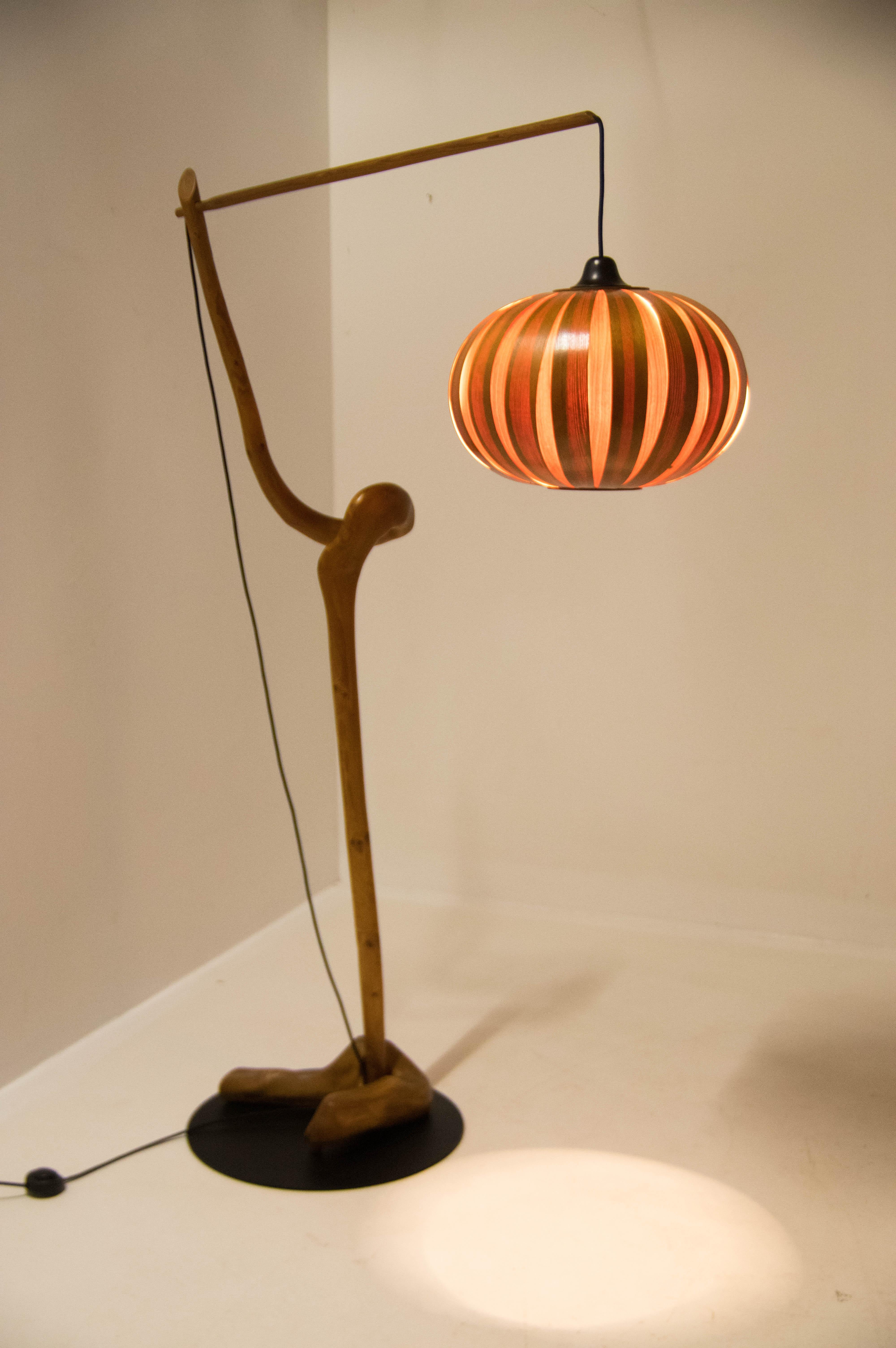 Czech Custom Made Wooden Floor Lamp, 1960s For Sale