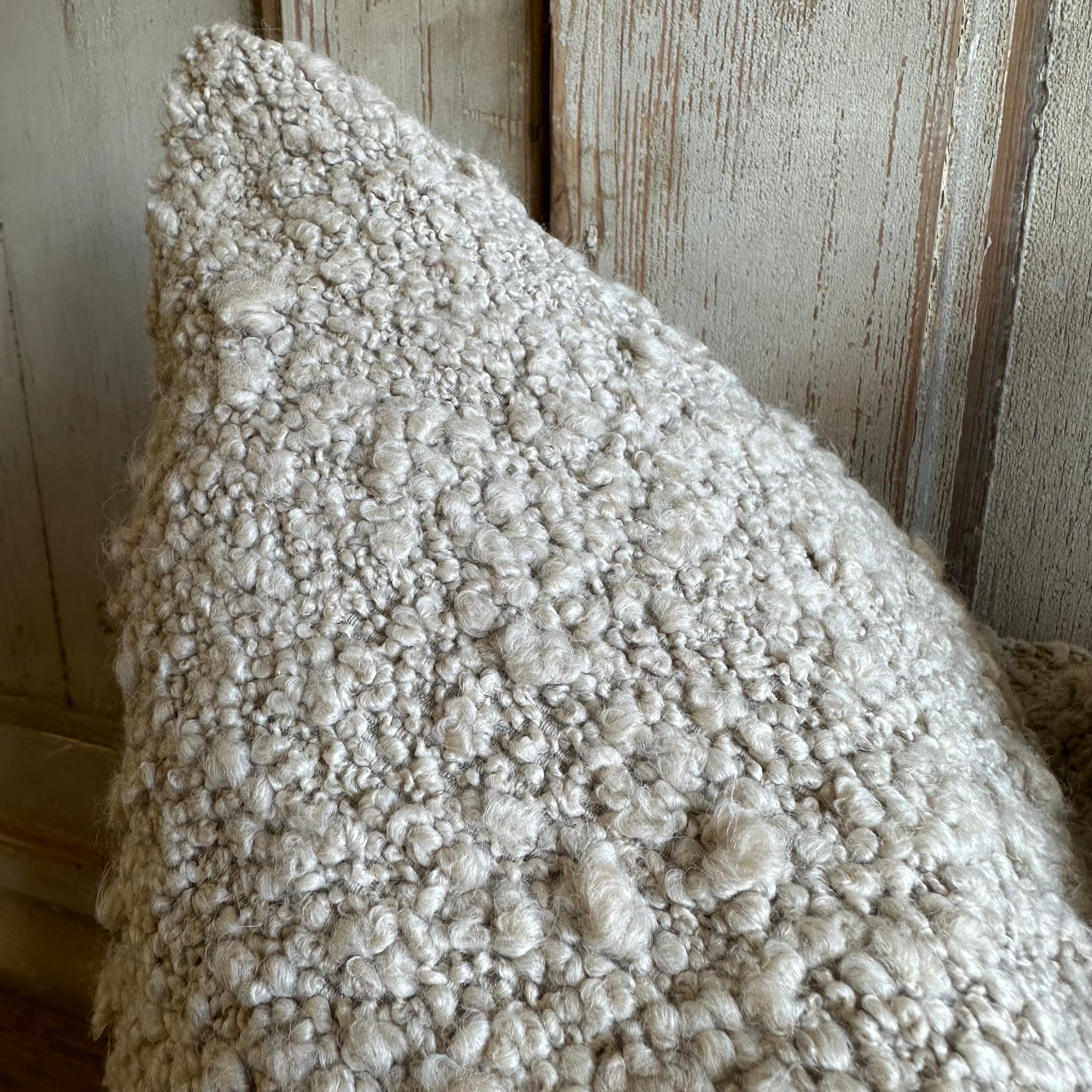 Belgian Custom Made Wool Bouclette Style Pillow with Insert For Sale