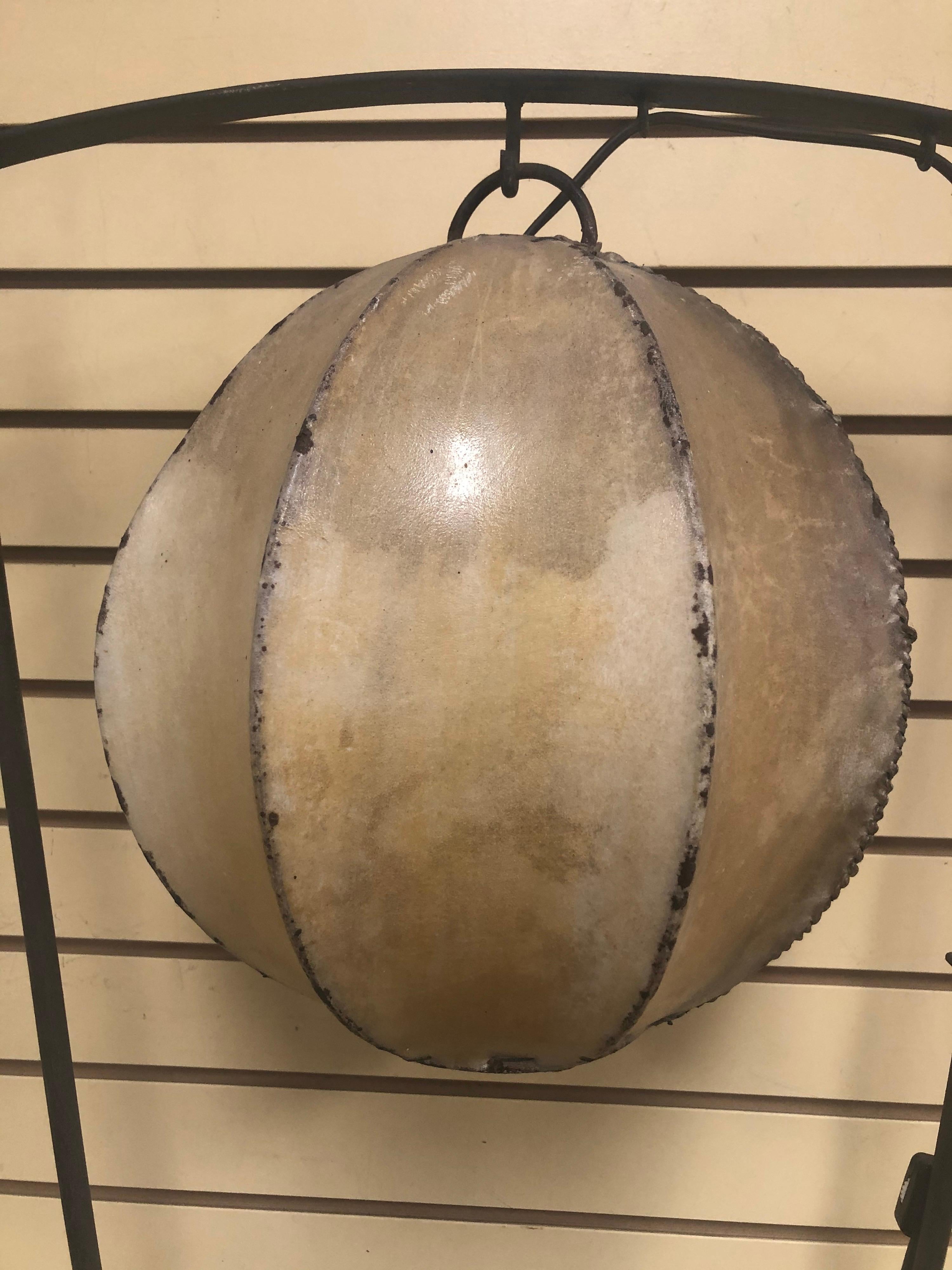 Custom Made Wrought Iron Floor Lamp with Lambskin Lantern Shade For Sale 4