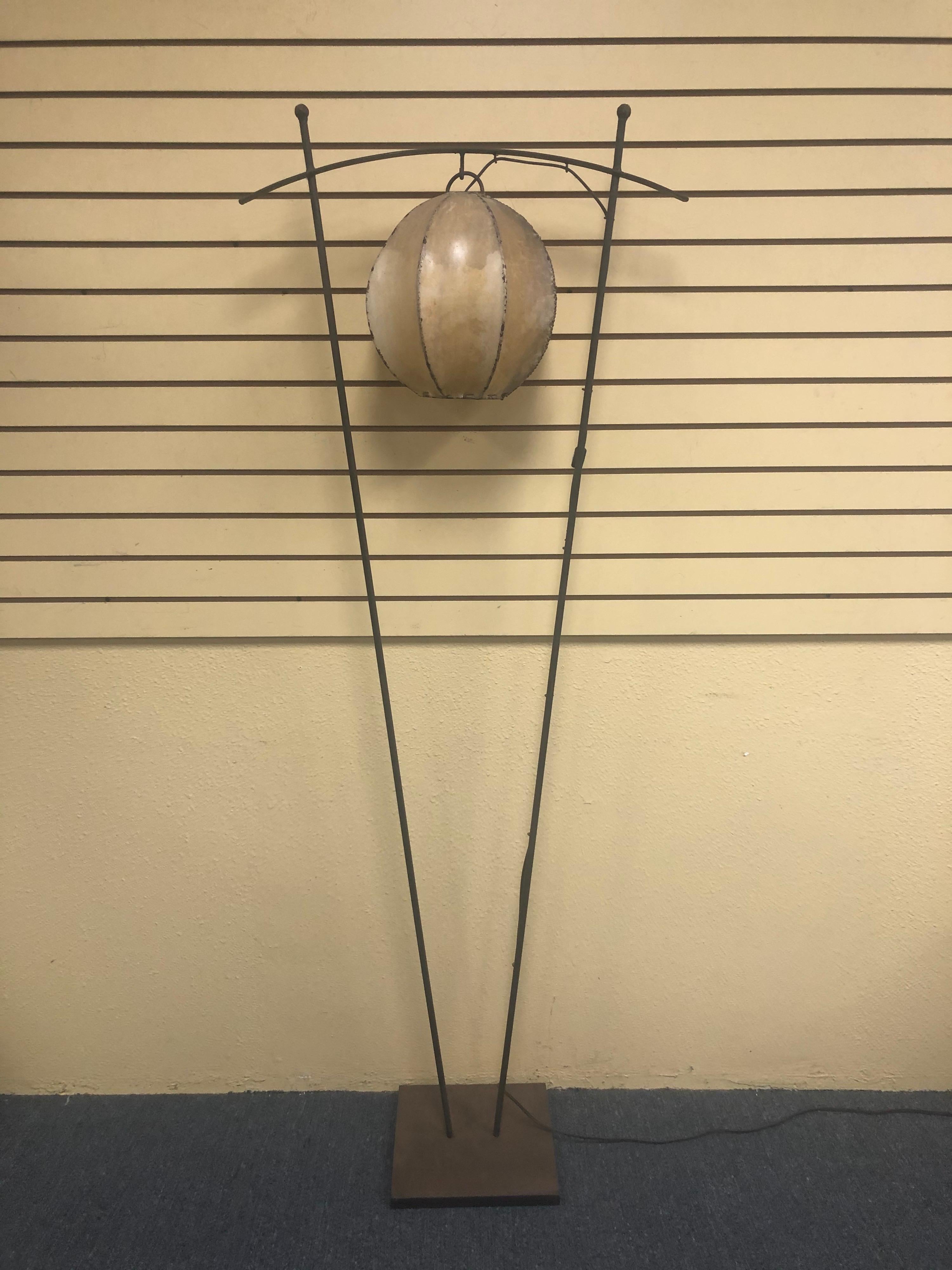 Custom Made Wrought Iron Floor Lamp with Lambskin Lantern Shade For Sale 9