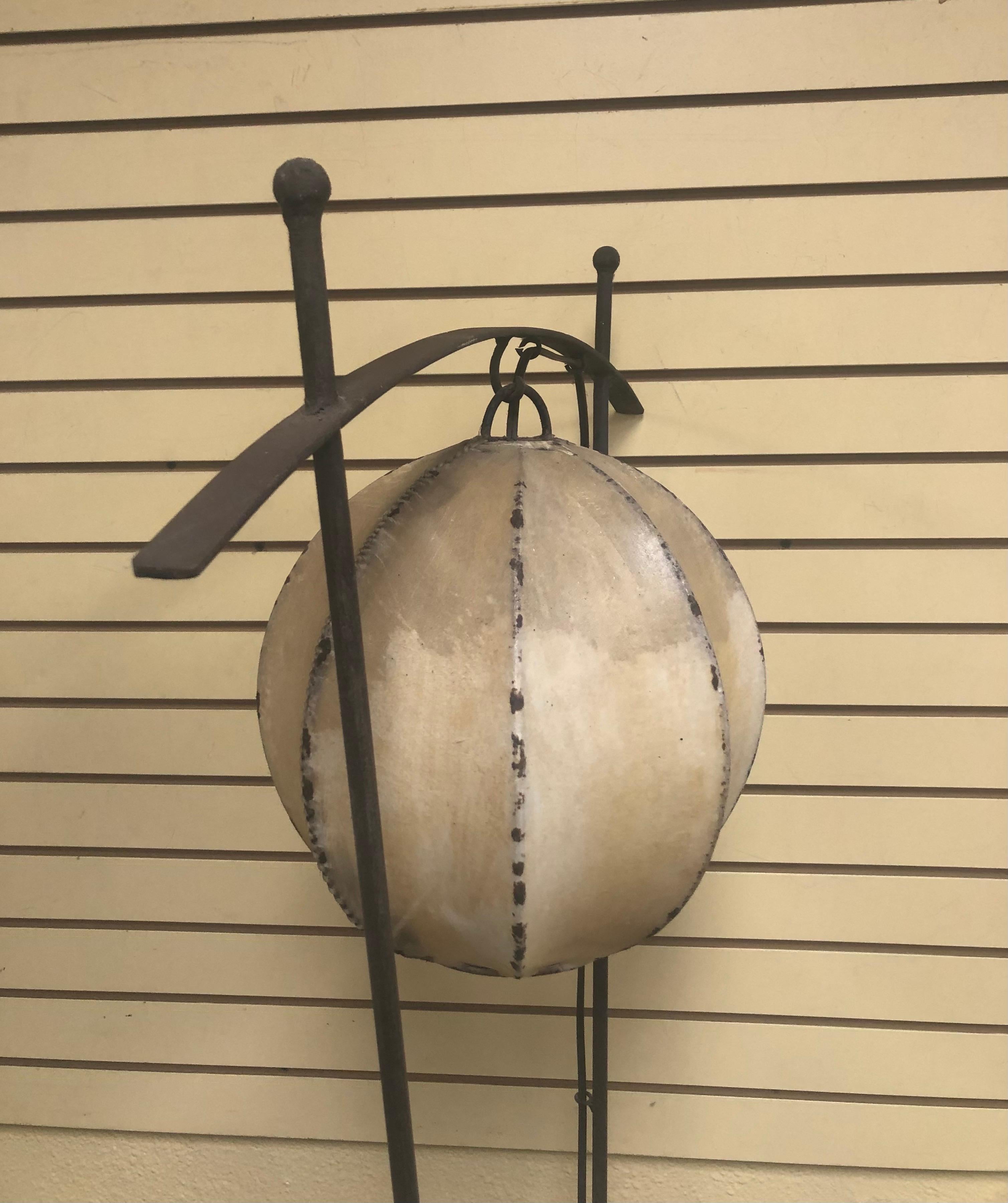Custom Made Wrought Iron Floor Lamp with Lambskin Lantern Shade For Sale 1