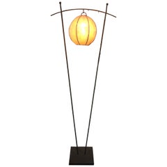 Custom Made Wrought Iron Floor Lamp with Lambskin Lantern Shade