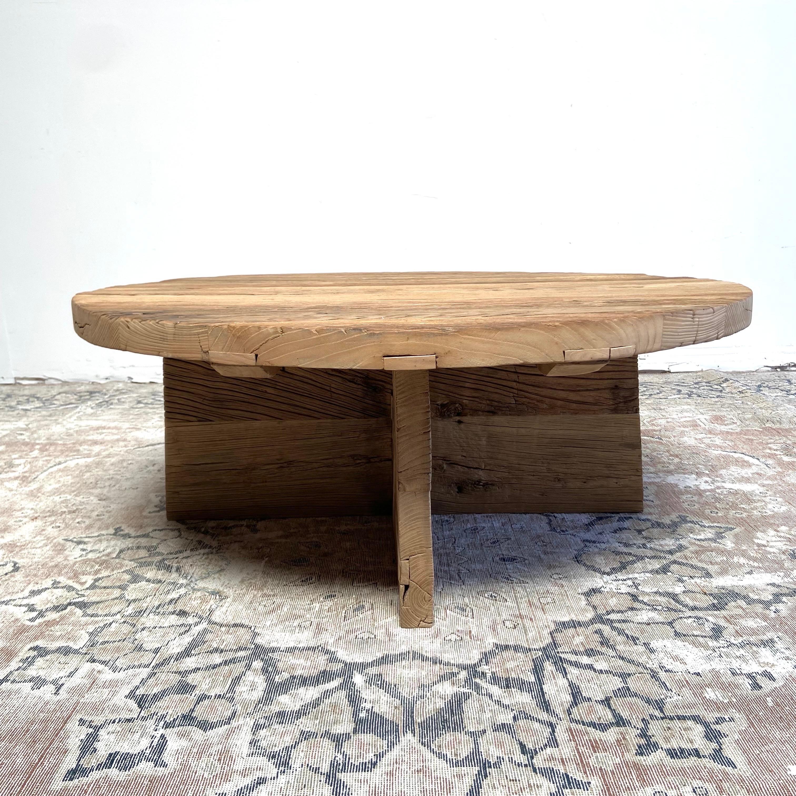 Custom Made X Base Elm Wood Coffee Table 7