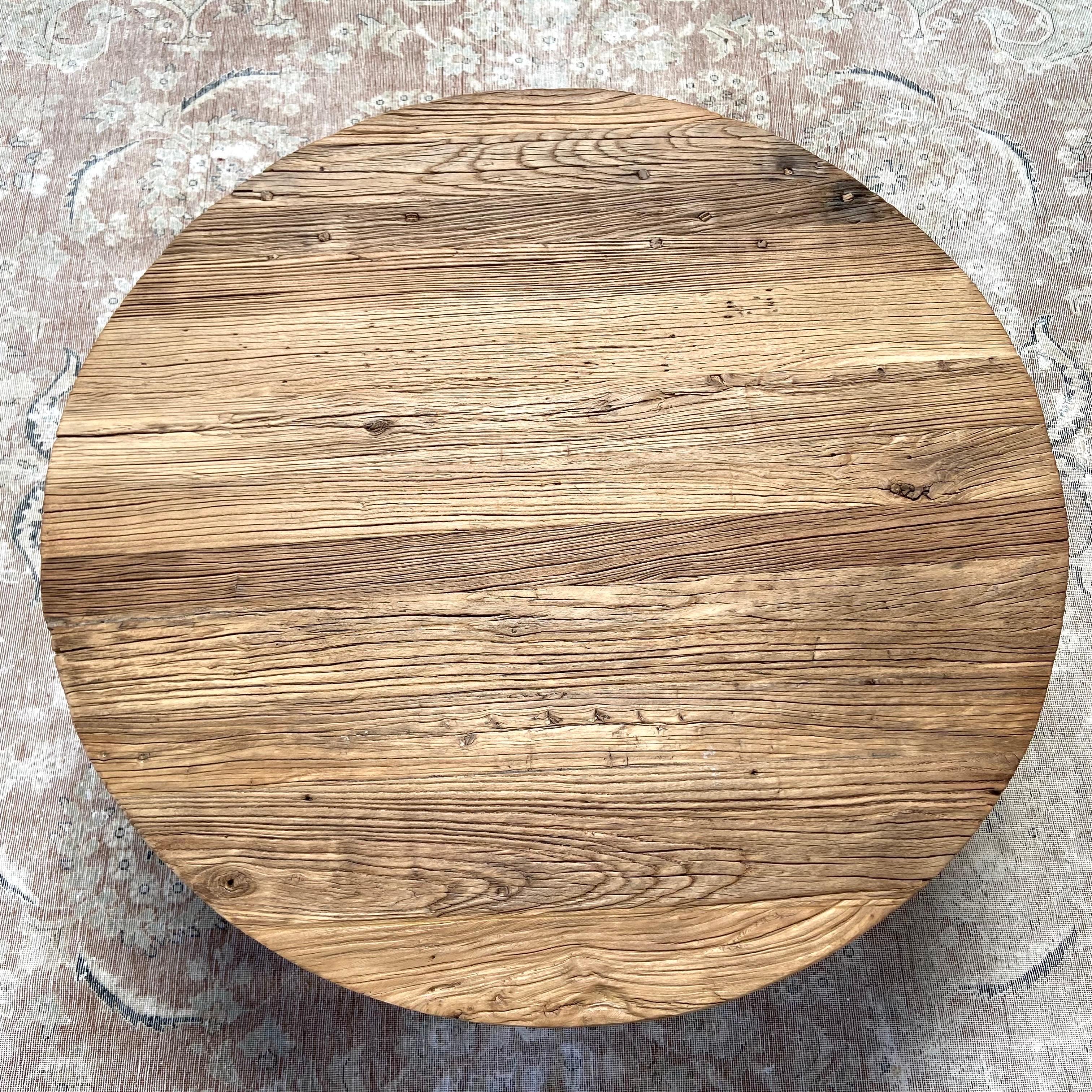 20th Century Custom Made X Base Elm Wood Coffee Table