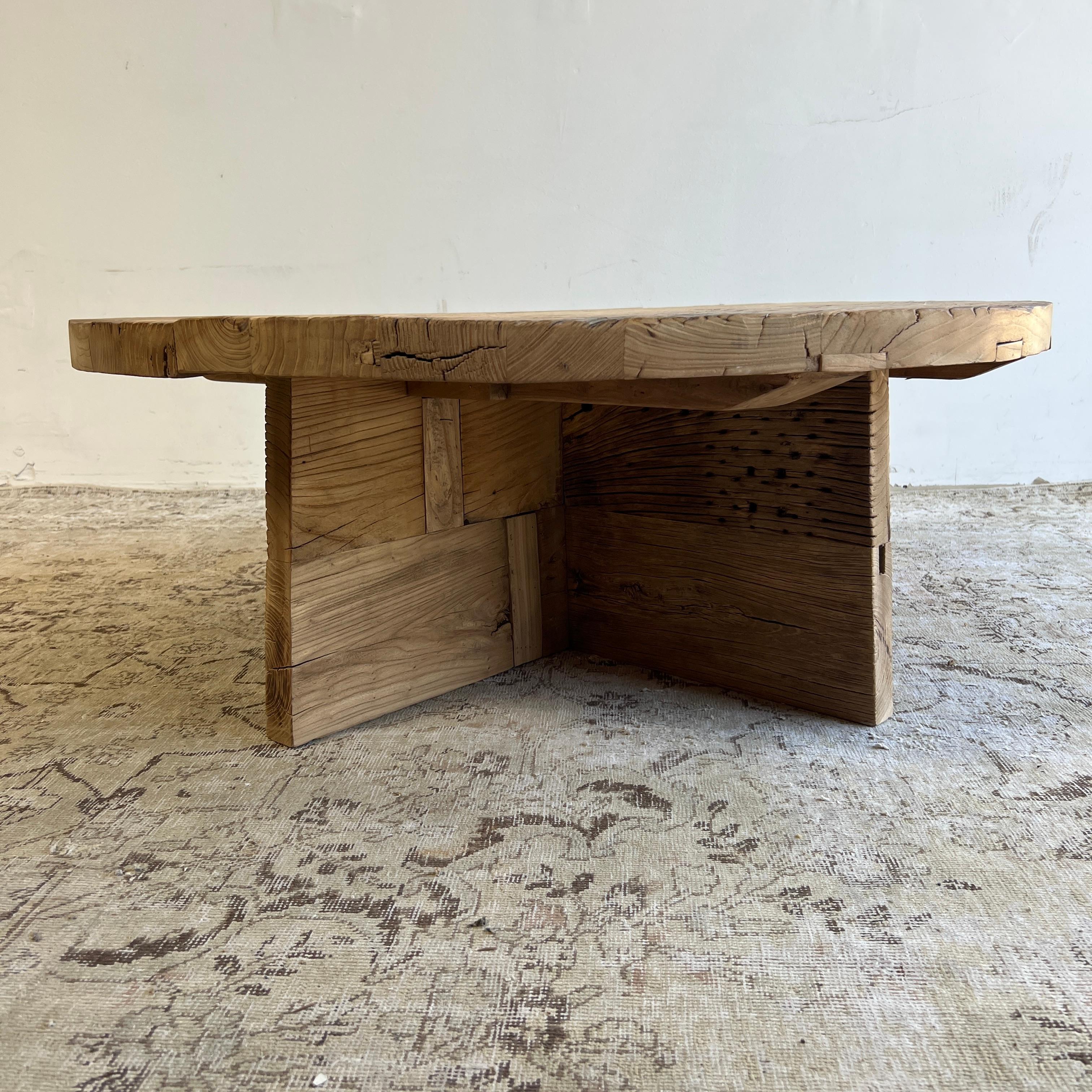 Custom Made X Base Elm Wood Coffee Table 1