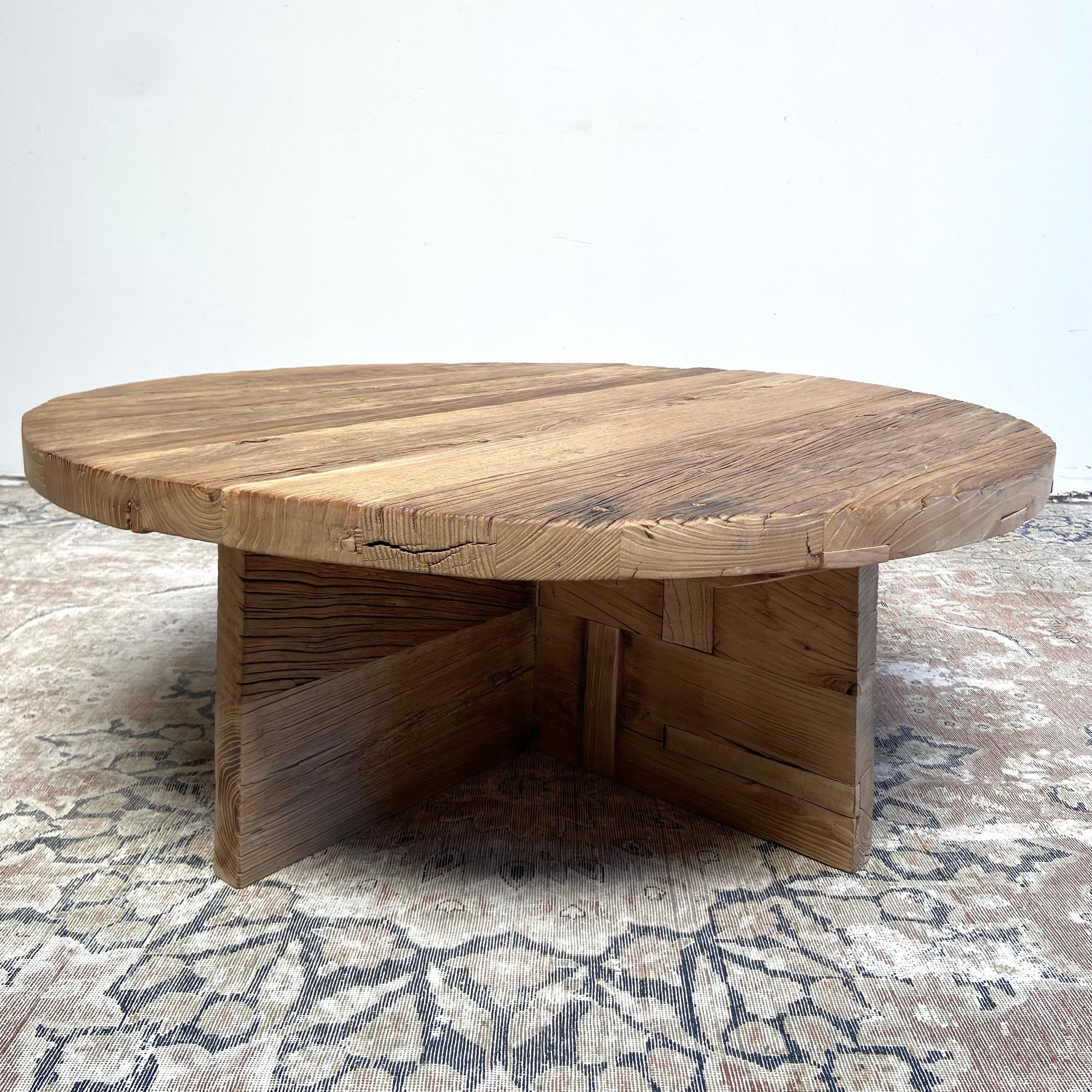 Custom Made X Base Elm Wood Coffee Table 2