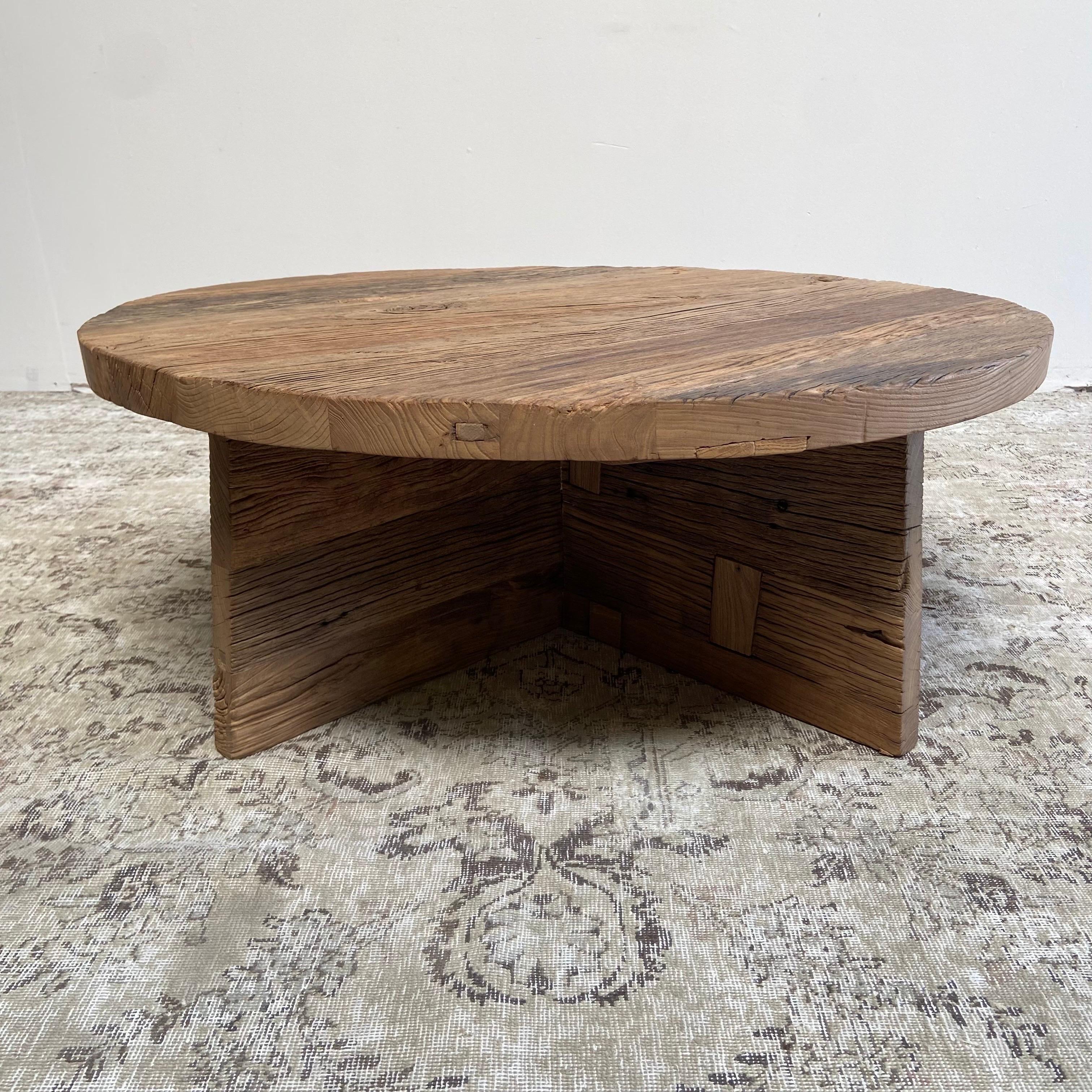 Contemporary Custom Made X Base Elm Wood Coffee Table