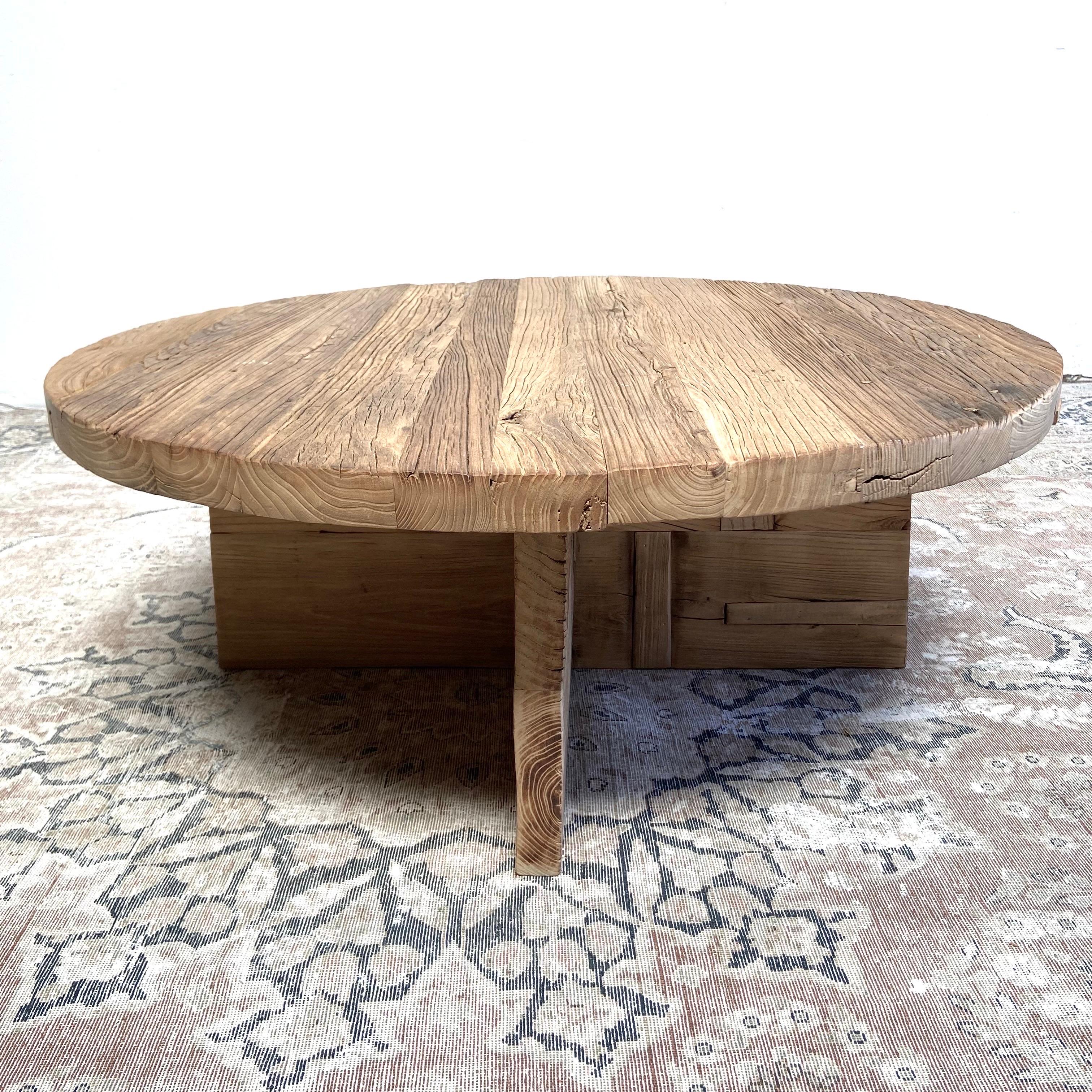 Custom Made X Base Elm Wood Coffee Table 3