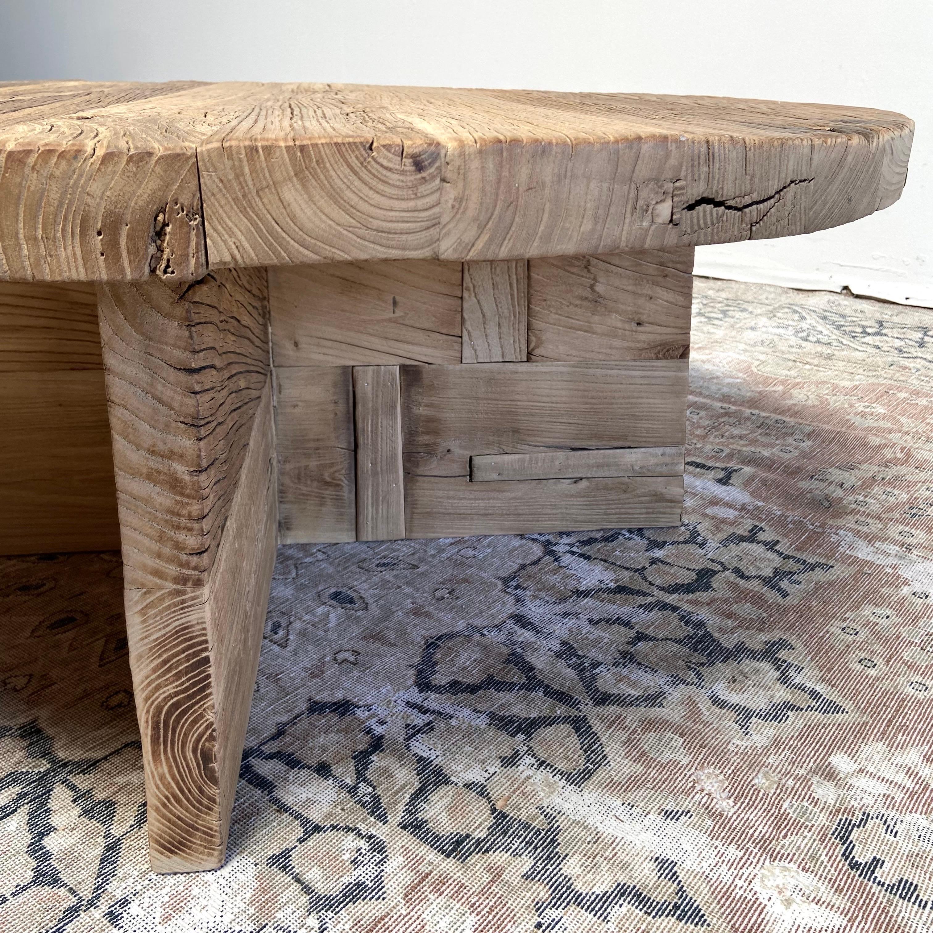 Custom Made X Base Elm Wood Coffee Table 5