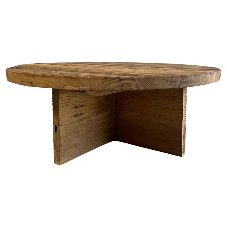 Custom Made X Base Elm Wood Coffee Table at 1stDibs