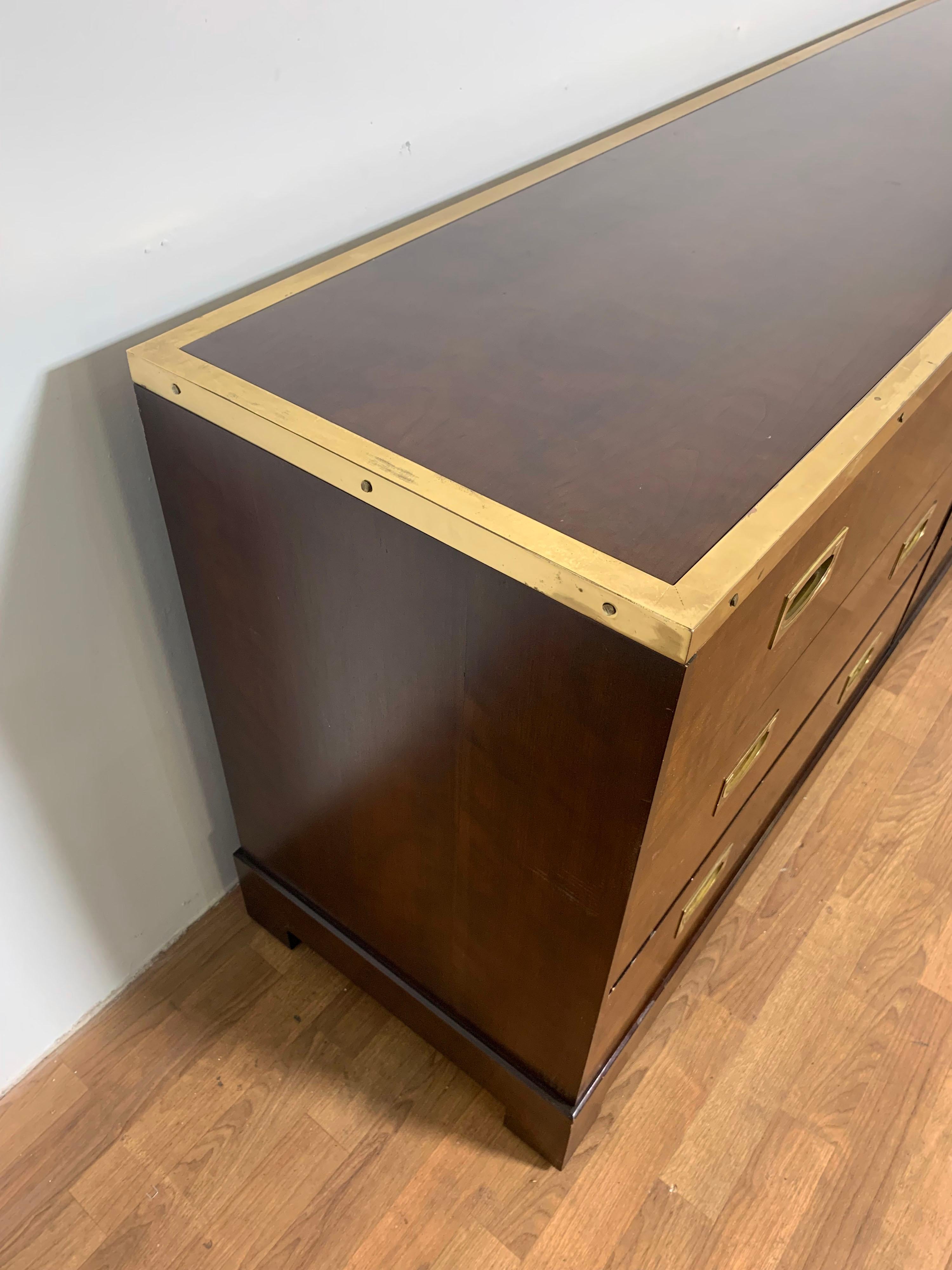 Custom Mahogany Campaign Style Dresser with Brass Hardware, Circa, 1950s For Sale 2