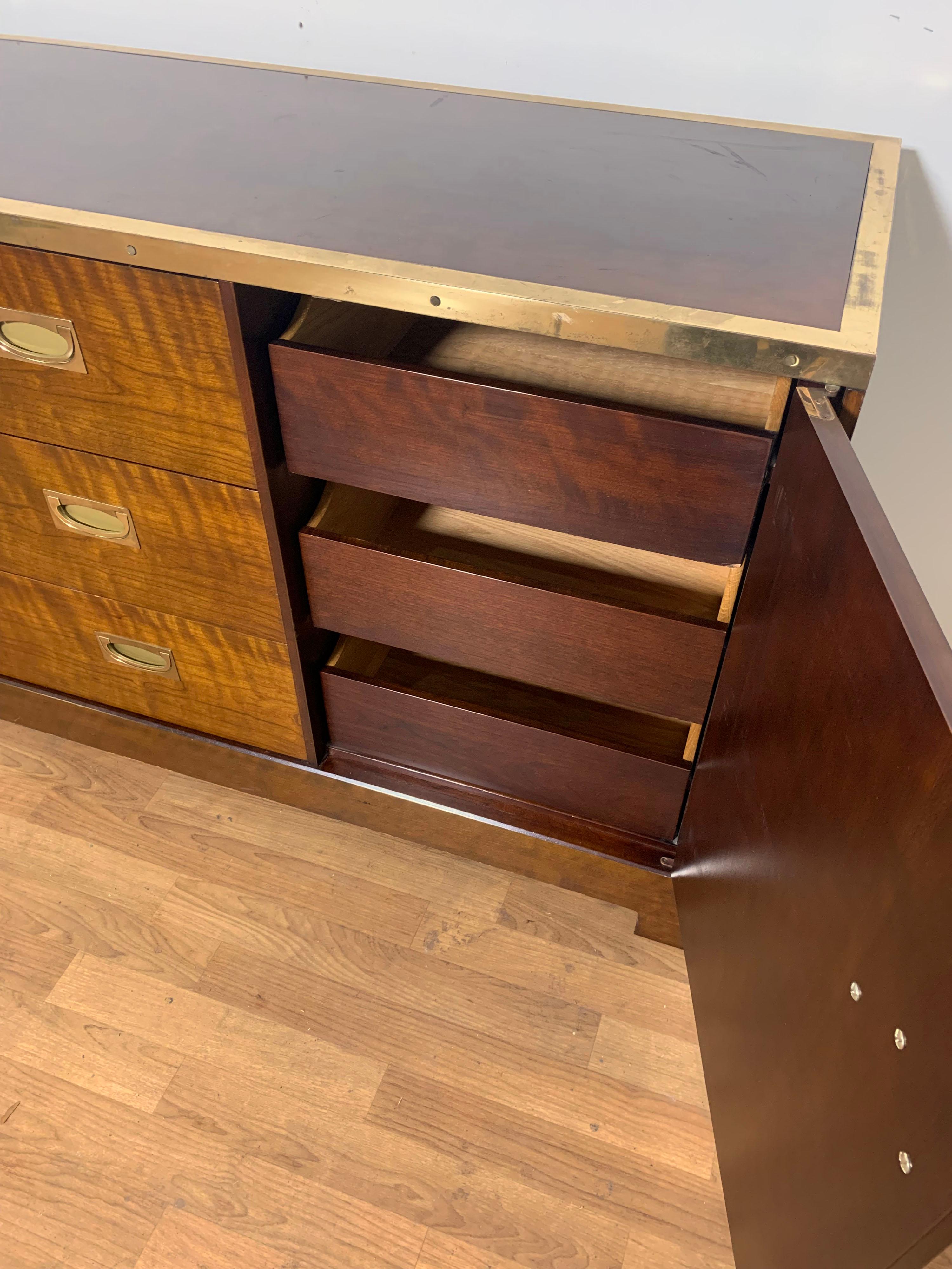 Custom Mahogany Campaign Style Dresser with Brass Hardware, Circa, 1950s For Sale 4