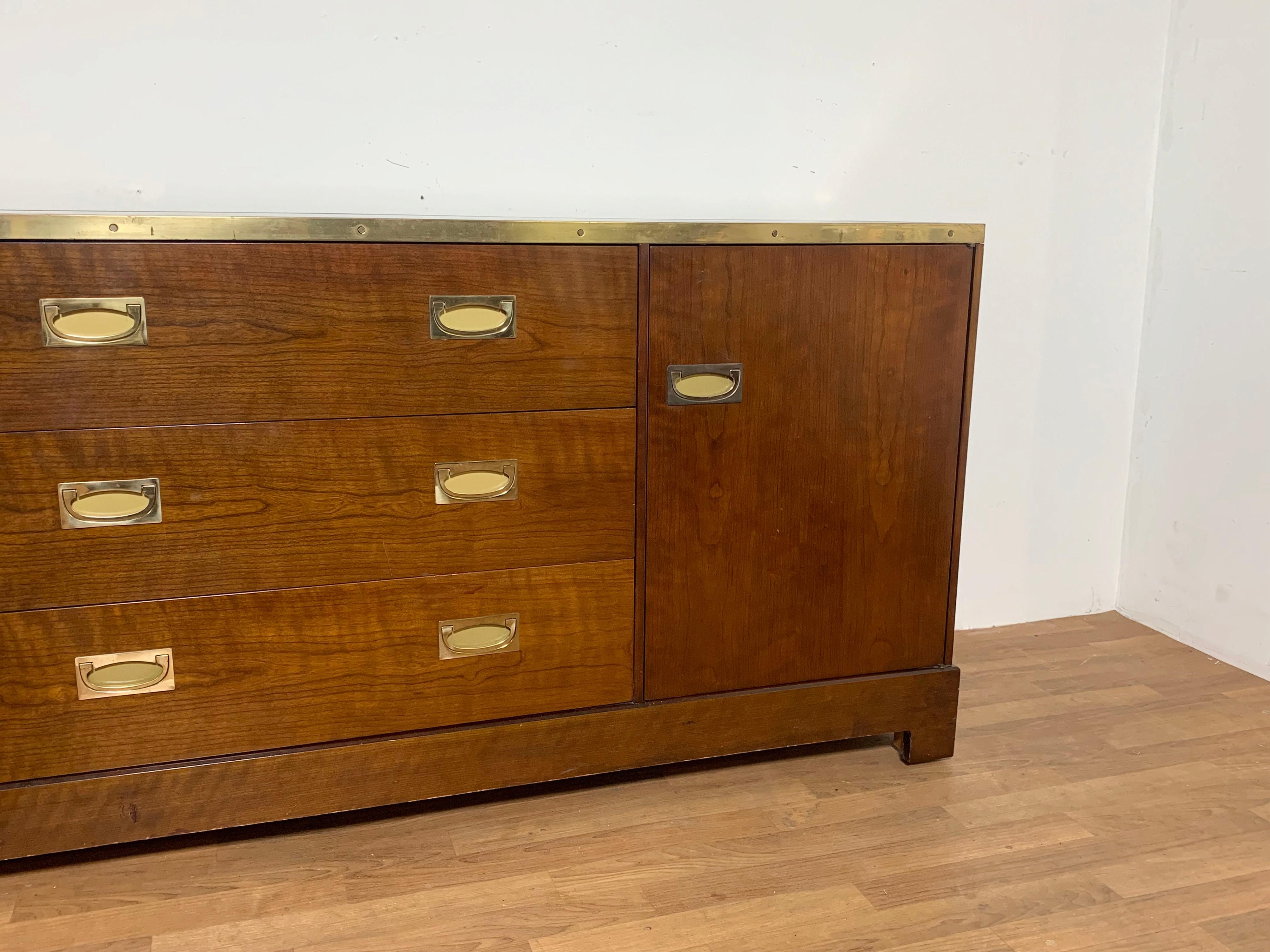 North American Custom Mahogany Campaign Style Dresser with Brass Hardware, Circa, 1950s For Sale