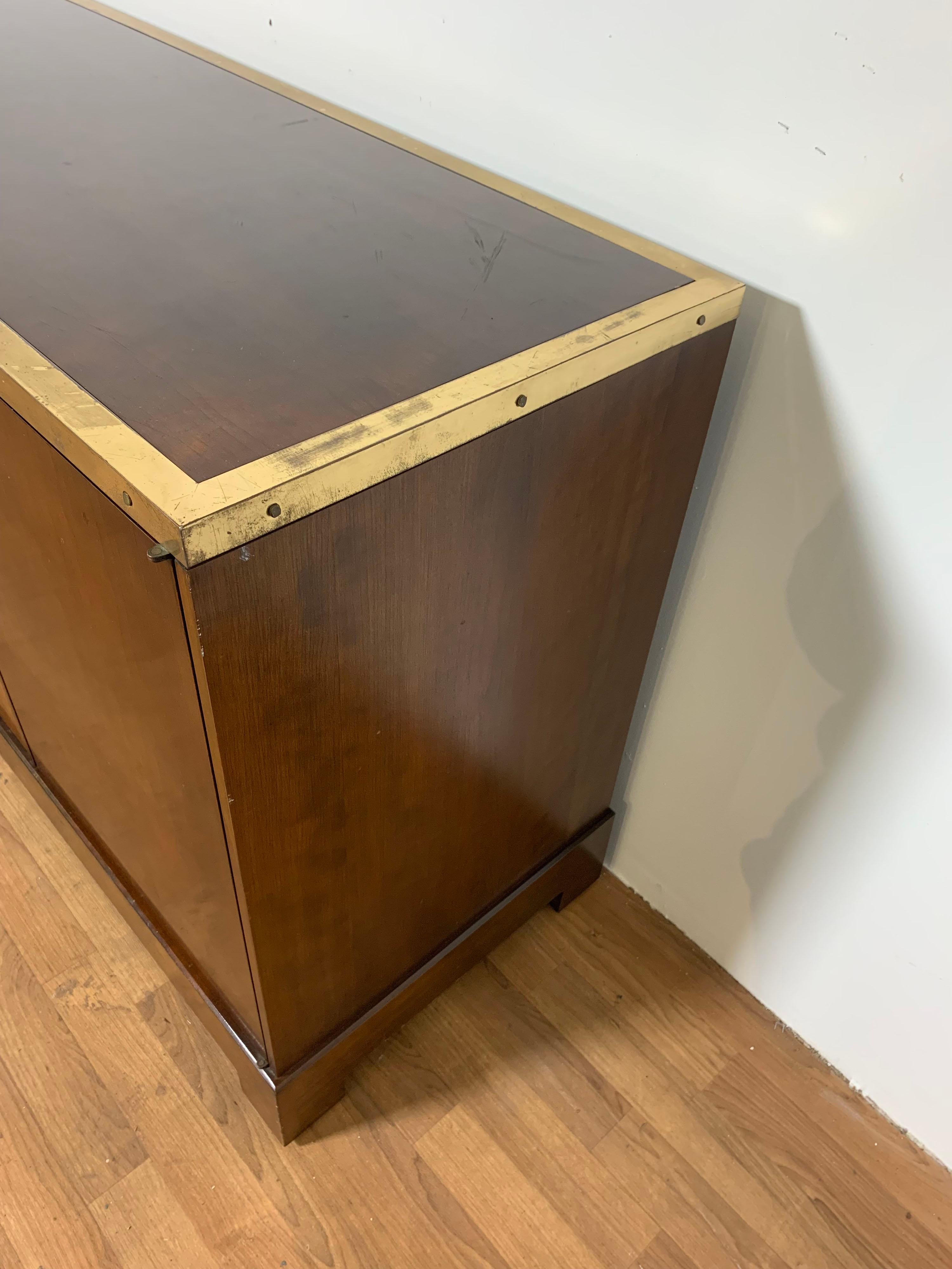 Custom Mahogany Campaign Style Dresser with Brass Hardware, Circa, 1950s For Sale 1