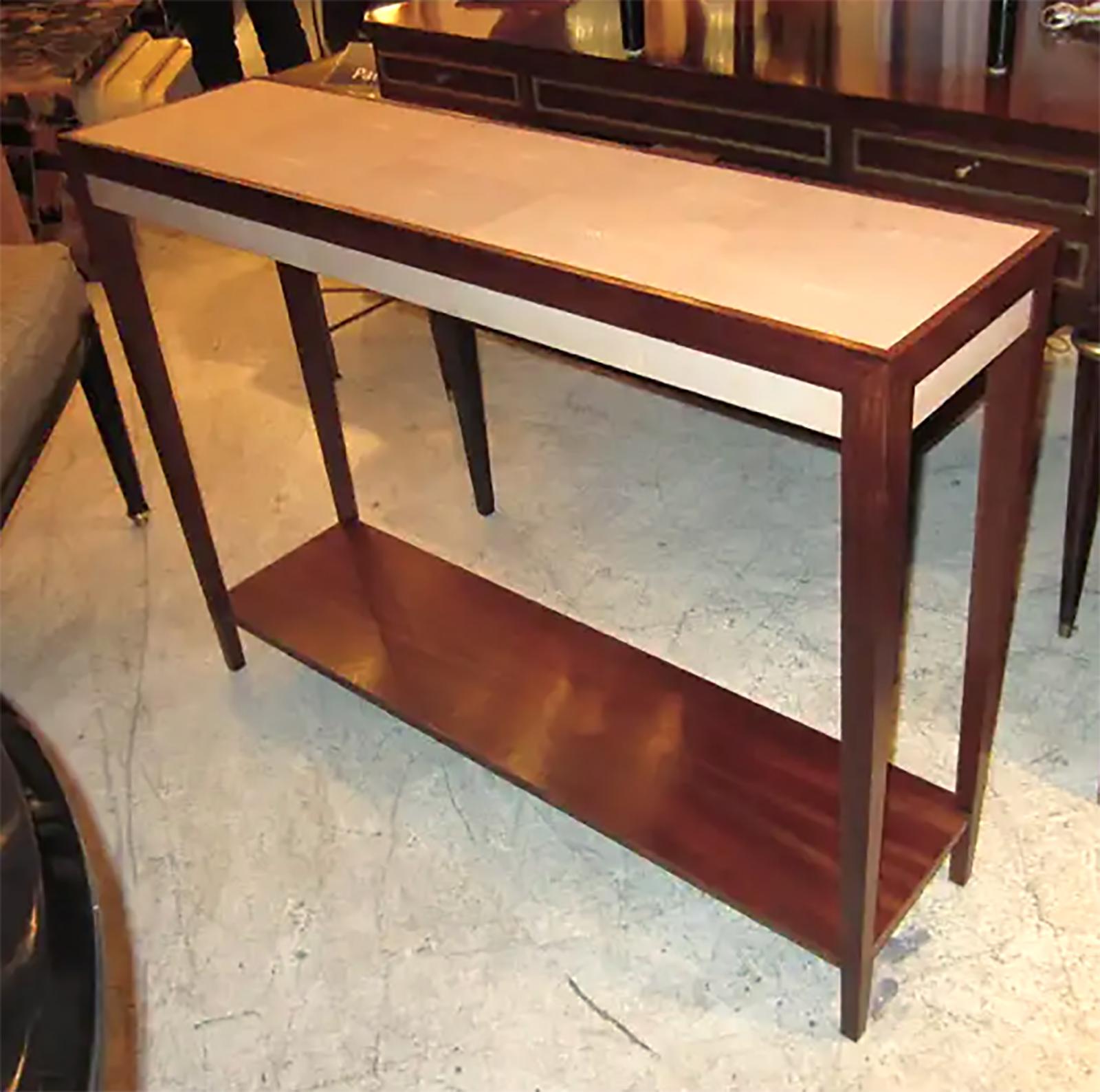 American Custom Mahogany Console with Shagreen Top in the Jean-Michel Frank Manner For Sale