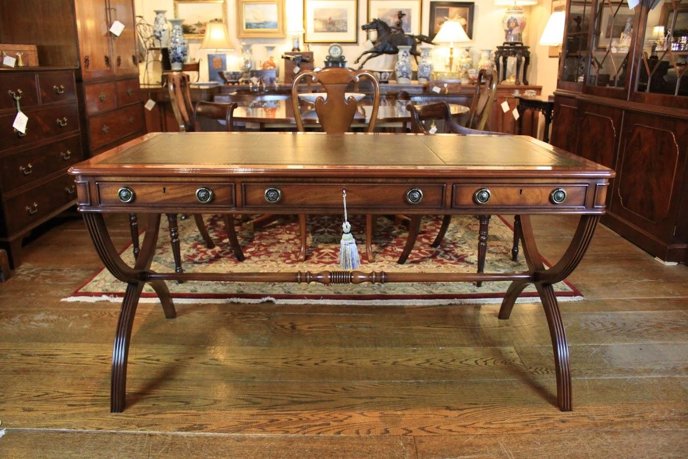 Chippendale Custom Mahogany Crossed Sabre Leg Writing Table For Sale