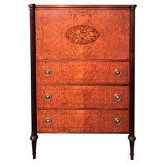 Custom Mahogany Drop Front Tall Chest with Foliate Inlay by Joseph Gerte, Boston