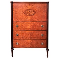 Vintage Custom Mahogany Drop Front Tall Chest with Foliate Inlay by Joseph Gerte, Boston