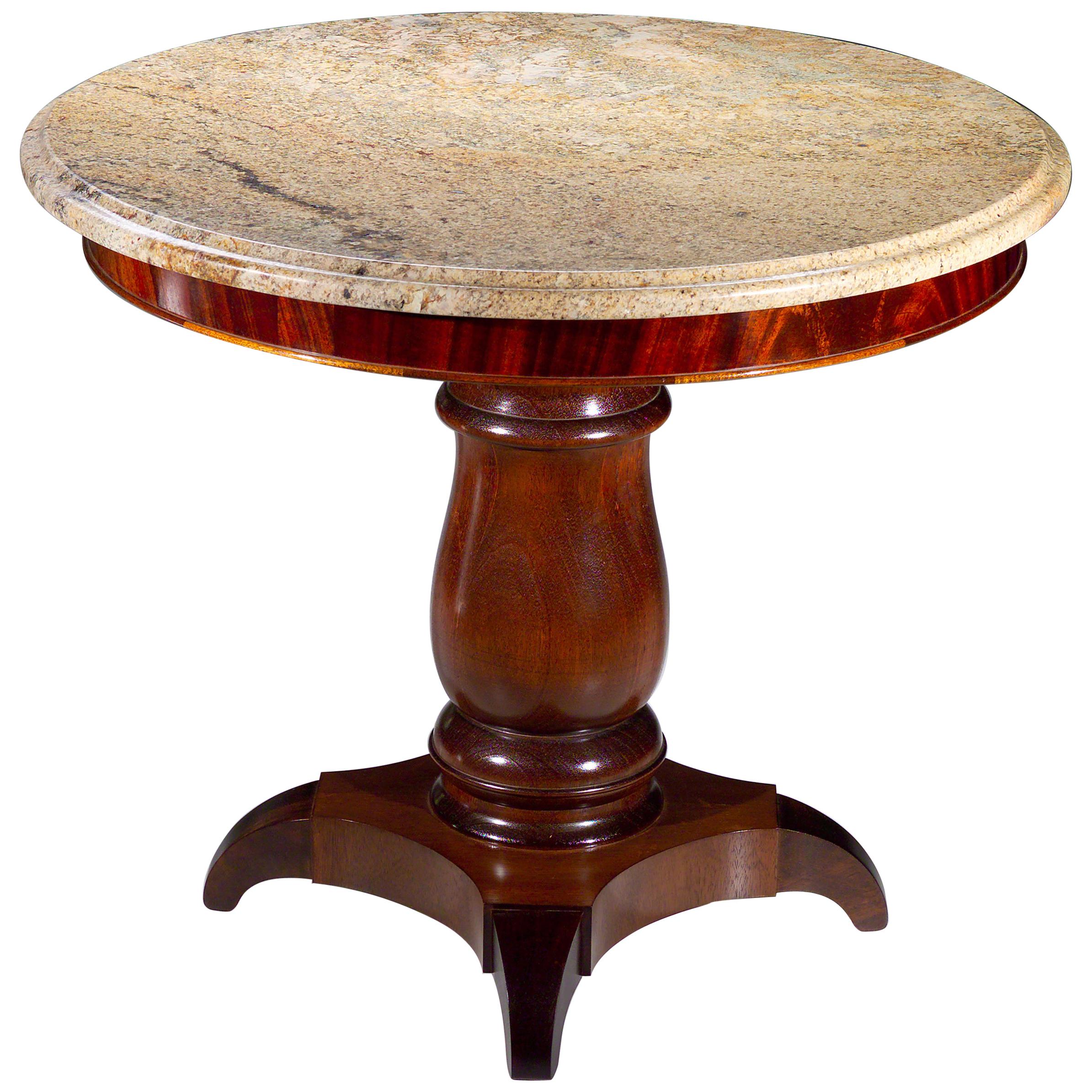 Custom Mahogany Side Table with Italian Marble Top For Sale