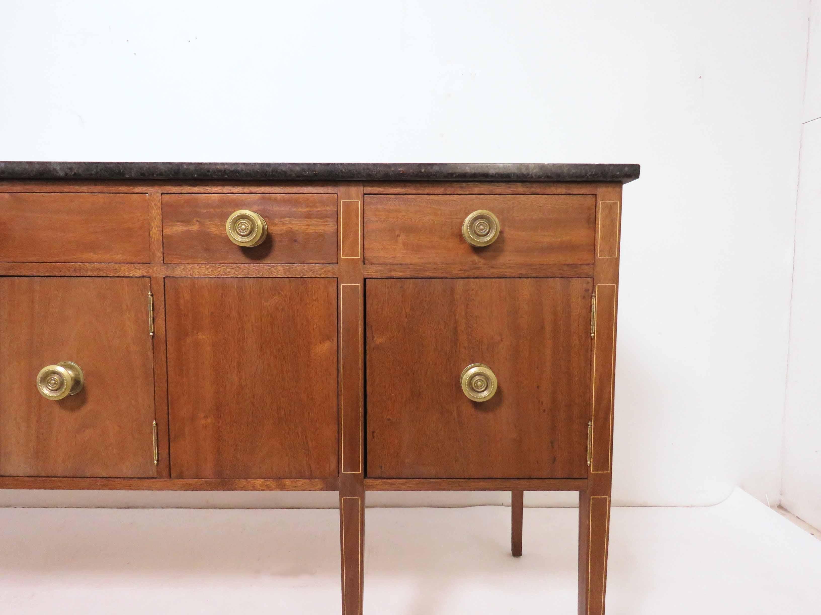 Custom Mahogany Sideboard with Granite Top in a Modernist Sheraton Style In Good Condition In Peabody, MA