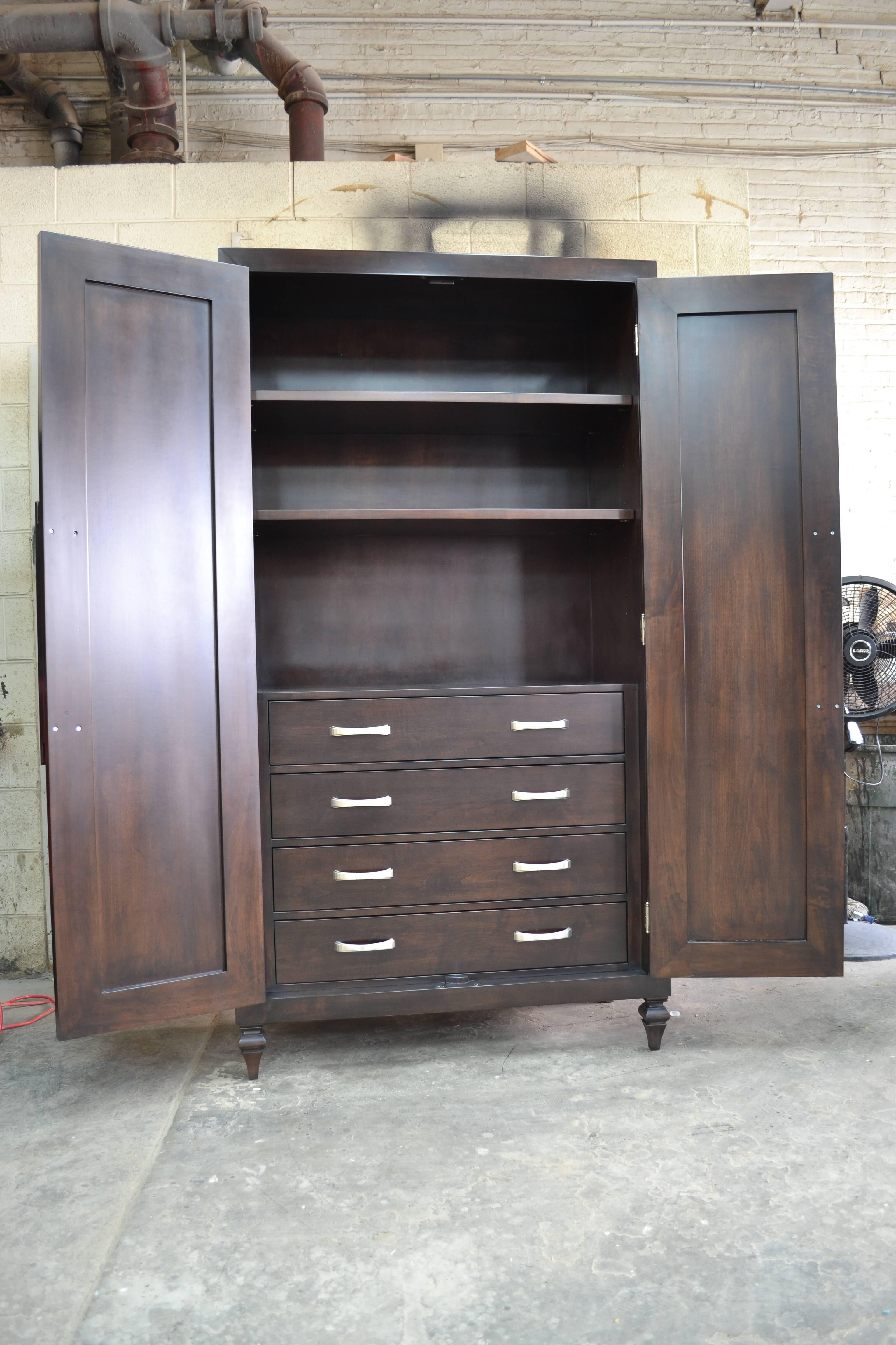 American Custom Maple Cabinet with Silver Leaf Door Pulls For Sale