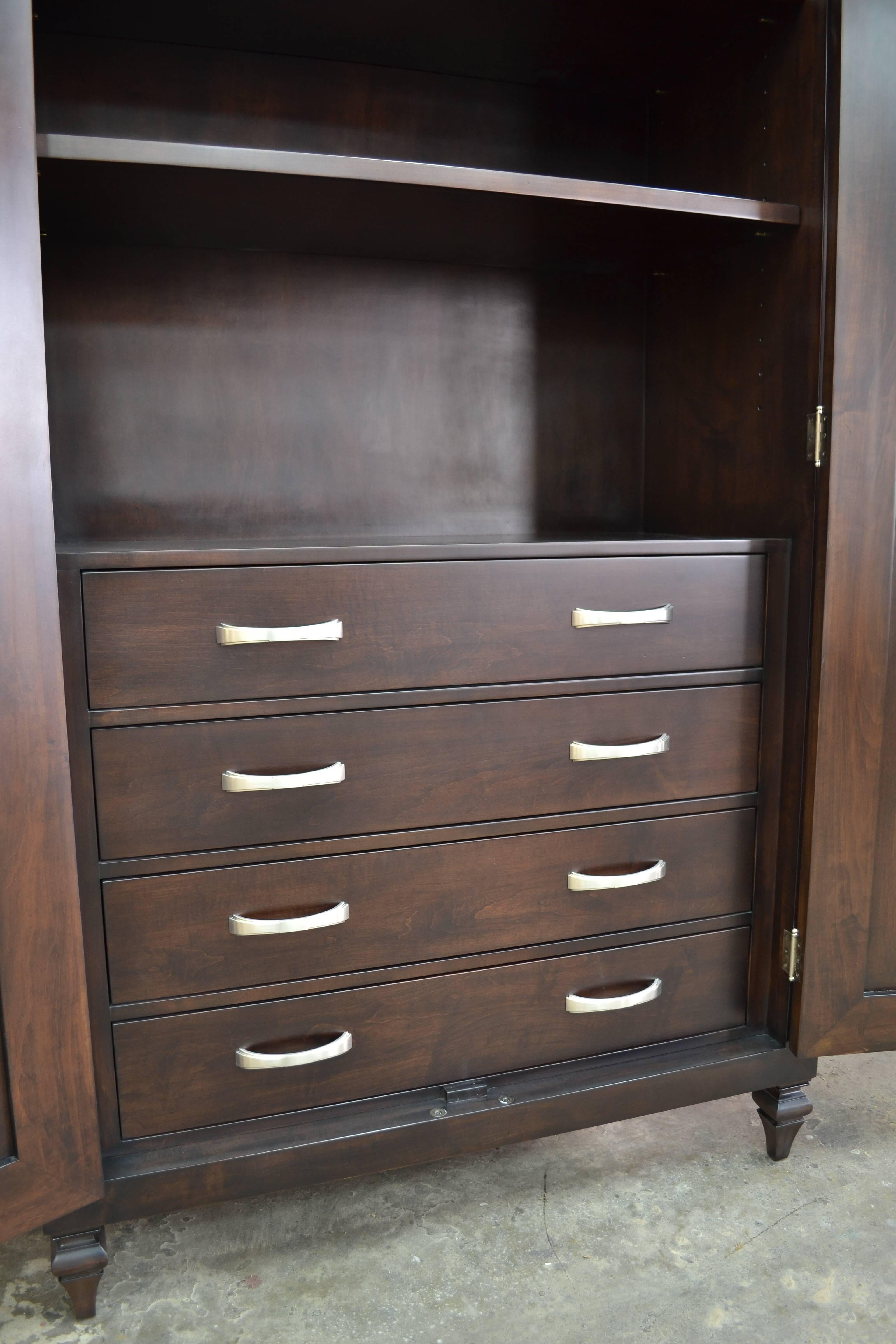 Silvered Custom Maple Cabinet with Silver Leaf Door Pulls For Sale