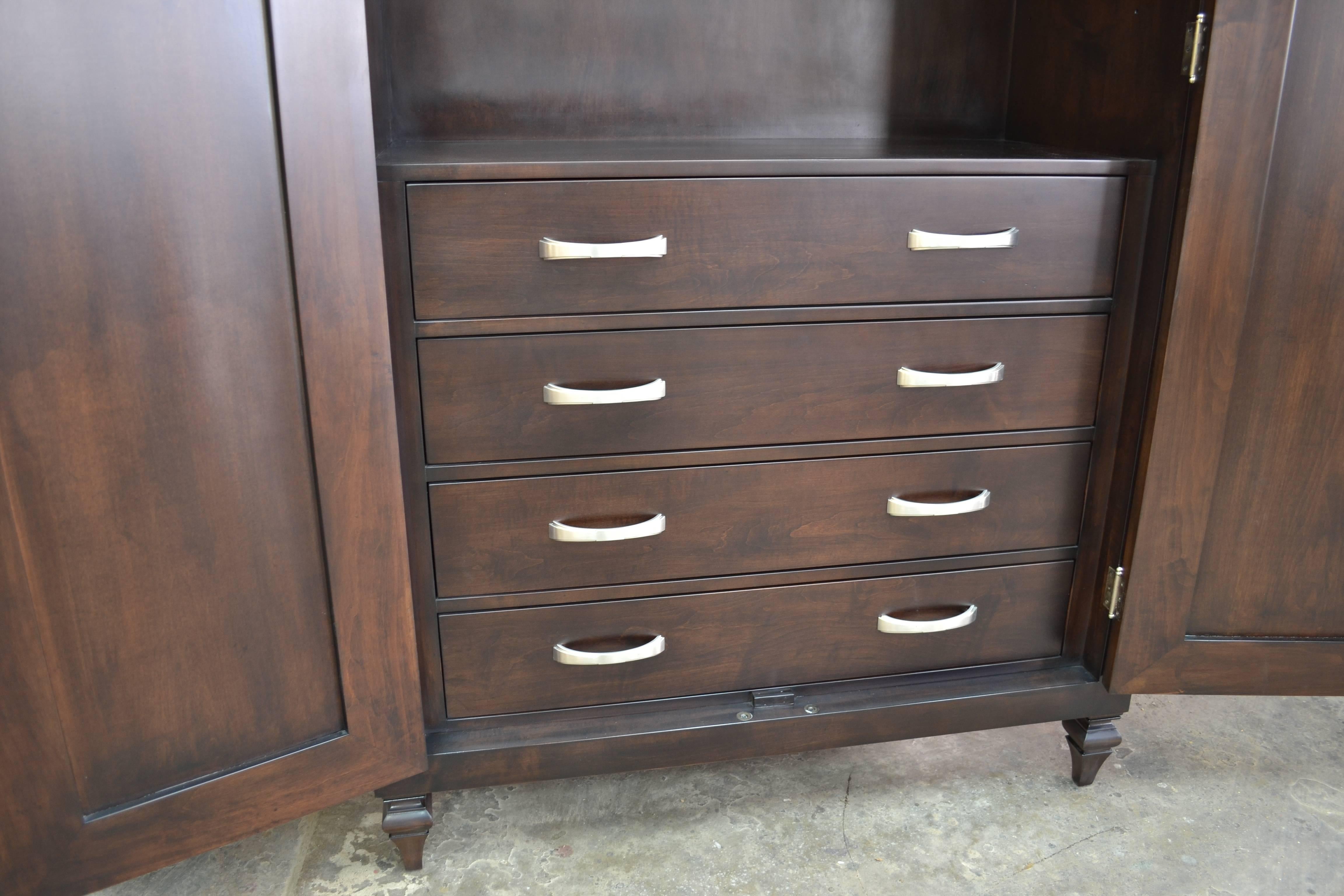 Custom Maple Cabinet with Silver Leaf Door Pulls In Excellent Condition For Sale In Chicago, IL