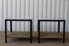 Custom Marble and Rush Steel Framed End Tables, Sold as a Pair