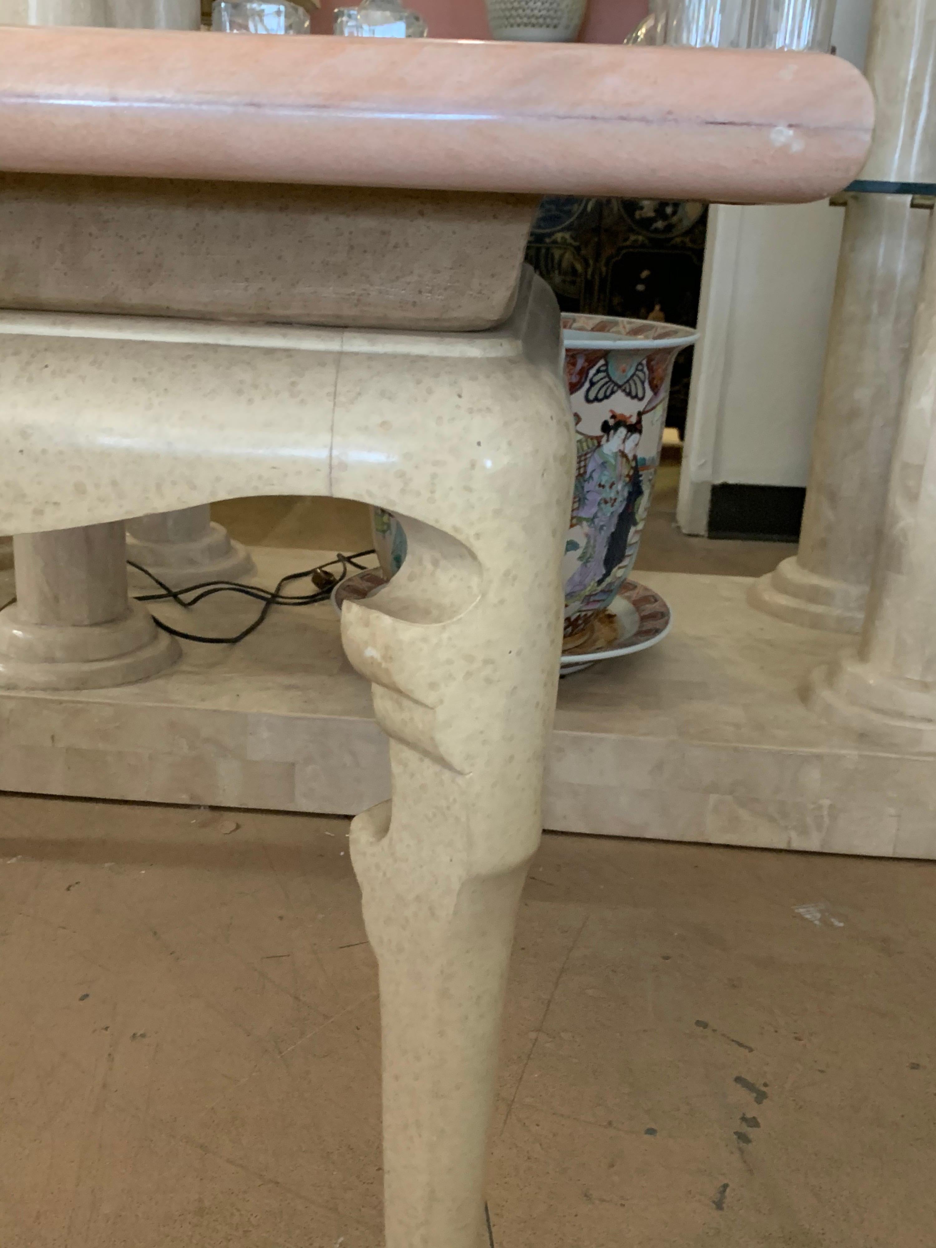 Hand-Crafted Custom Marge Carson Hollywood Regency End Table with Rare Pink Marble Top For Sale