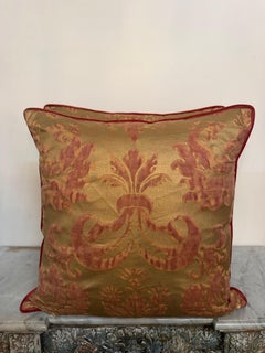 Custom Mariano Fortuny Pillows in Antique Gold & Coral Damask