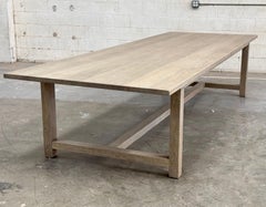 Mesa de granja Martha a medida de roble rústico aserrado plano