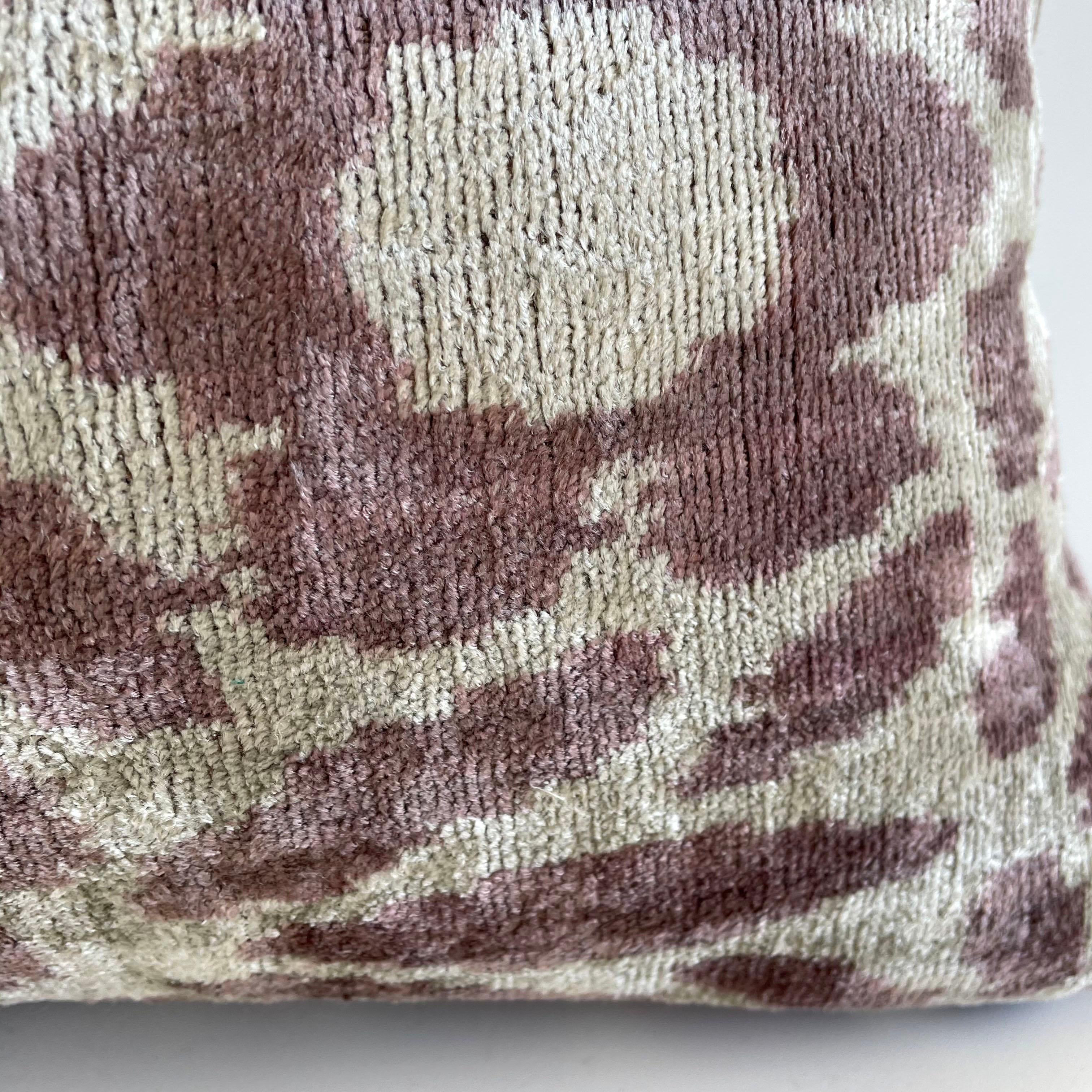 Contemporary Custom Mauve and Natural Silk Velvet Pillow with Insert