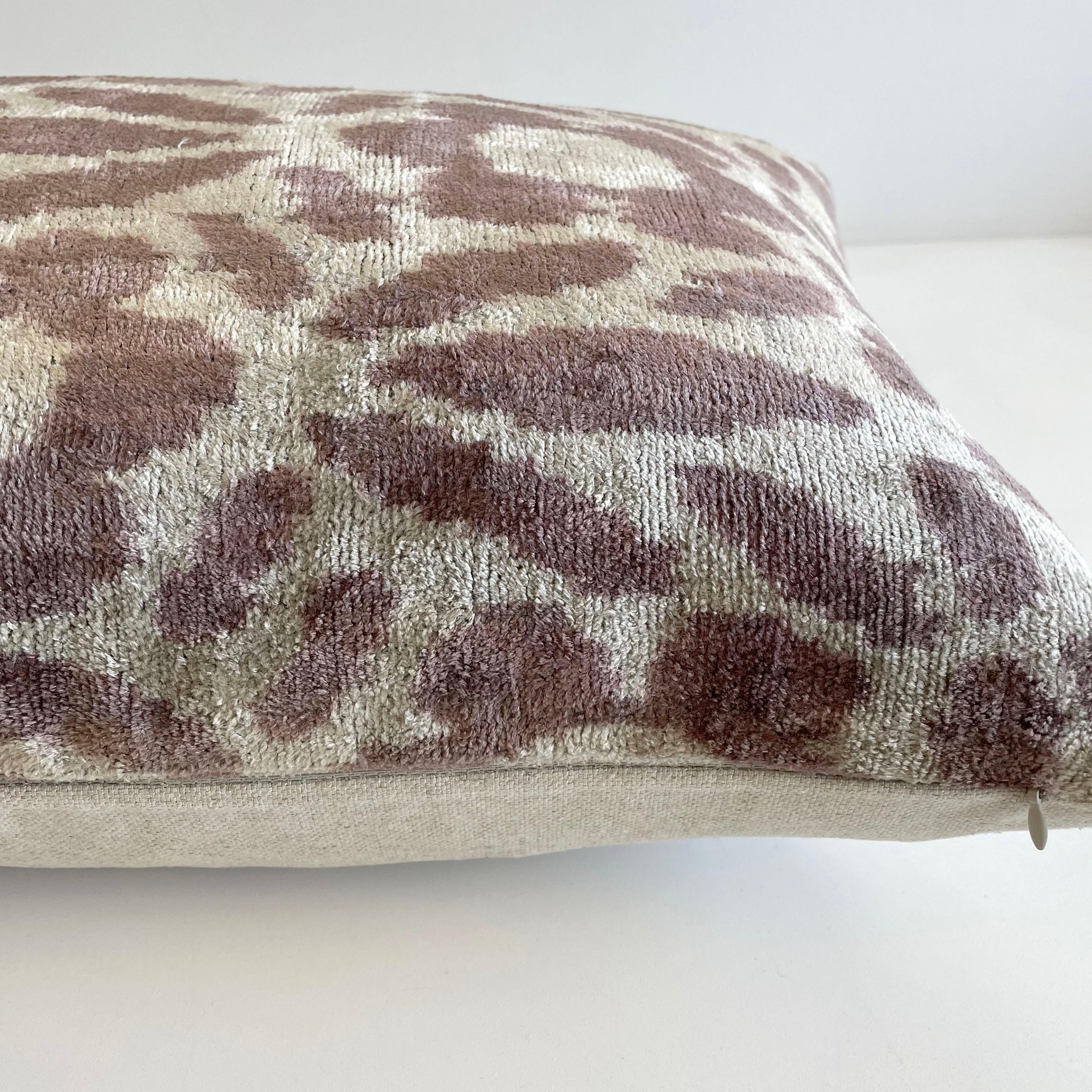Custom Mauve and Natural Silk Velvet Pillow with Insert 1