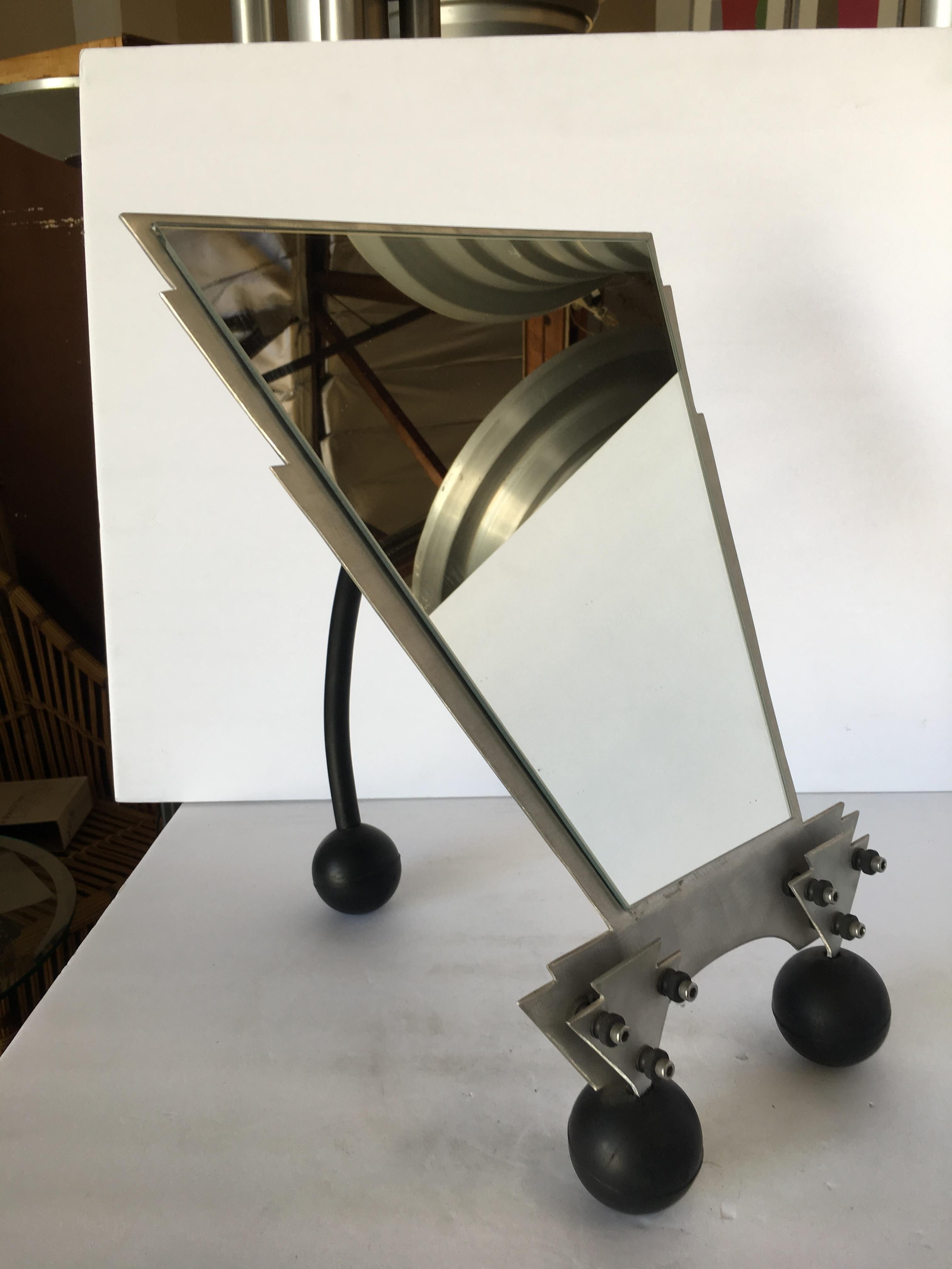 American Custom Memphis Style Machined Metal Table Top Vanity Mirror For Sale