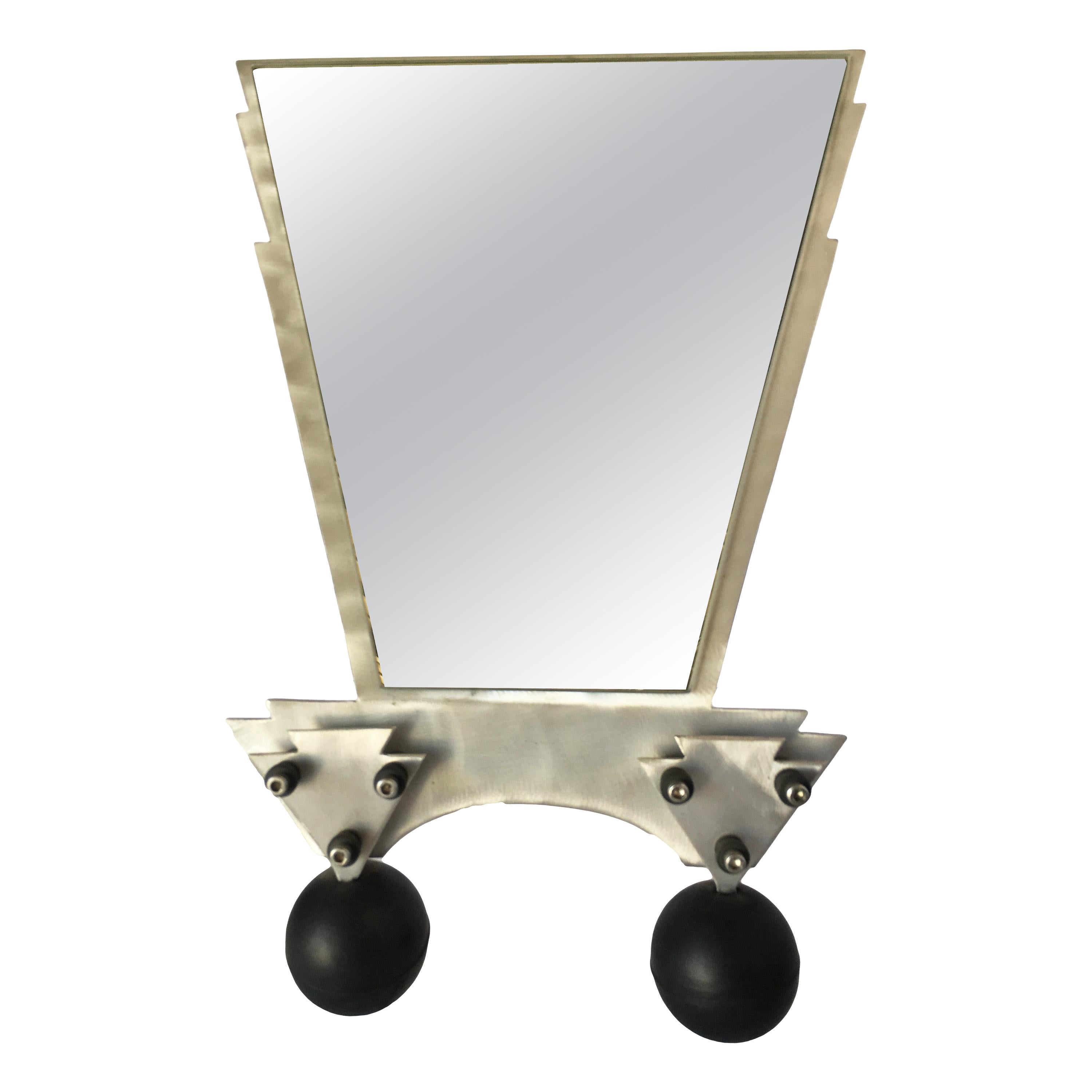 Custom Memphis Style Machined Metal Table Top Vanity Mirror For Sale