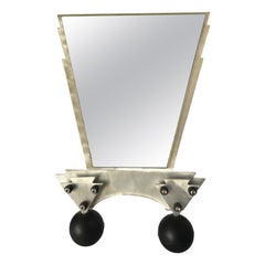 Vintage Custom Memphis Style Machined Metal Table Top Vanity Mirror