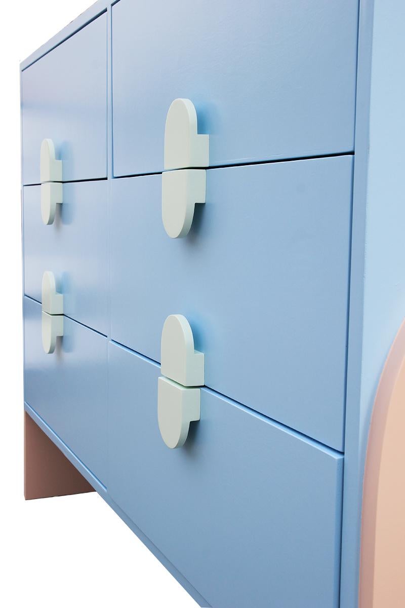 Contemporary Custom Memphis Style Pastel 6 Drawer Post Modern Dresser / Chest