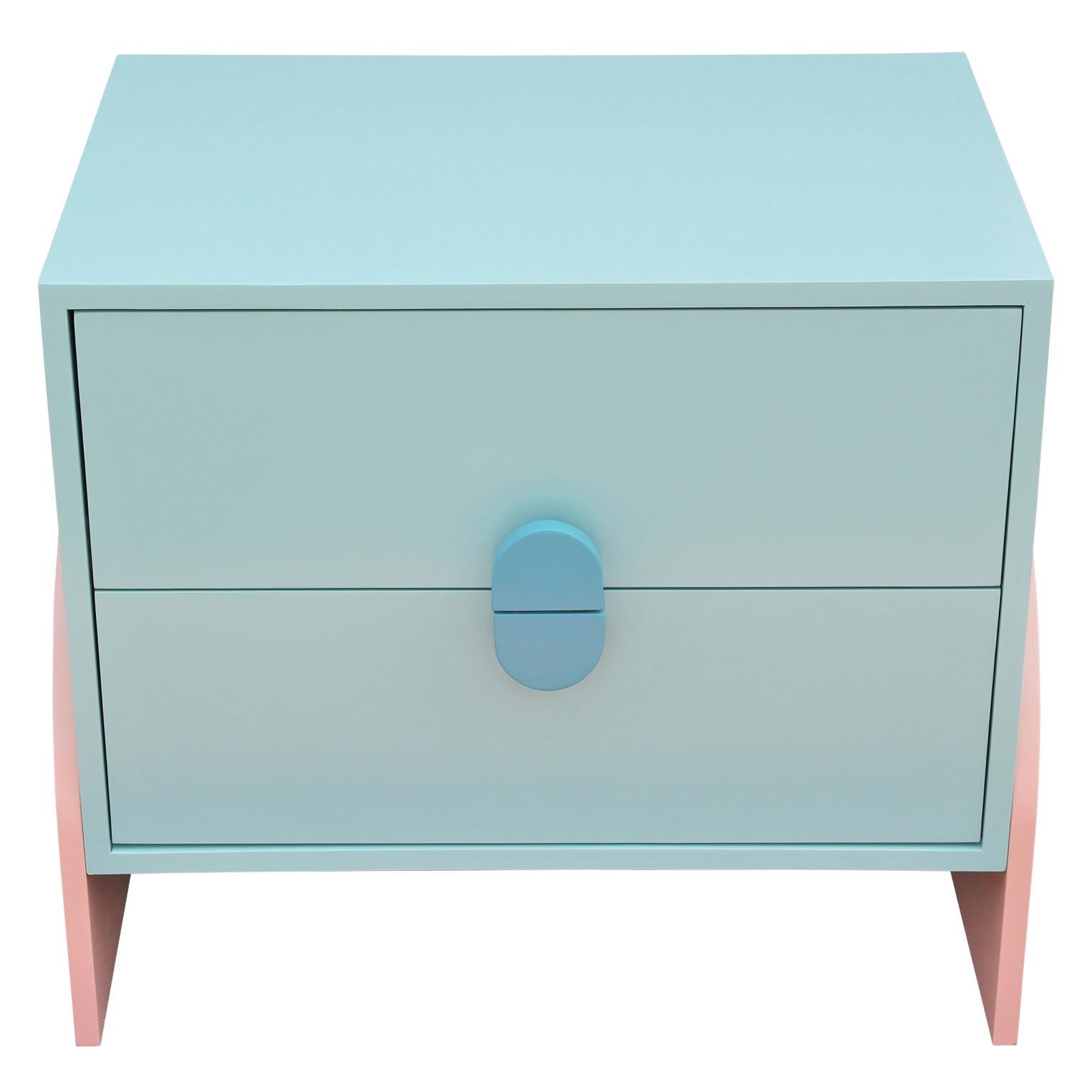 North American Custom Post-Modern Light Blue and Pink Night Stands