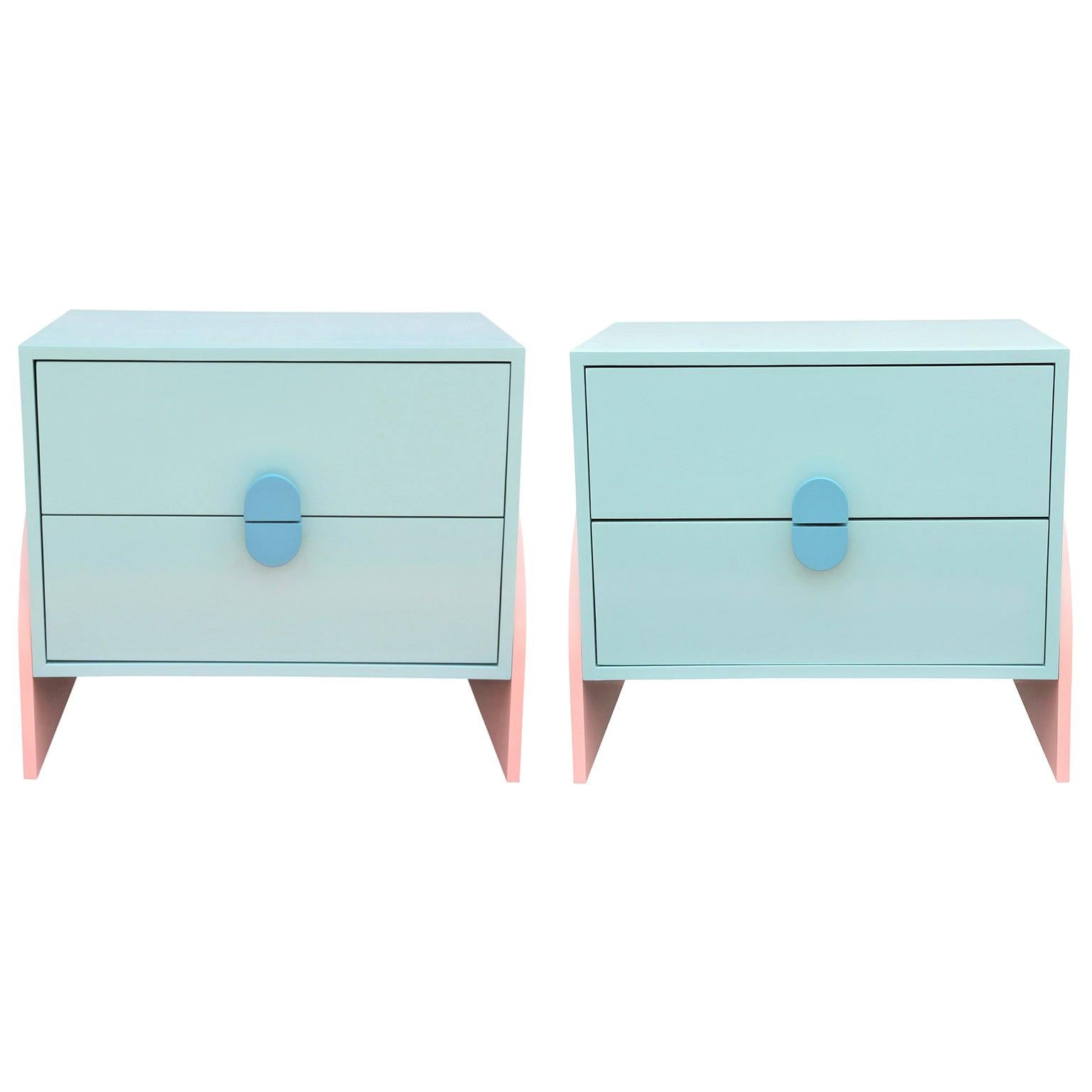 Custom Post-Modern Light Blue and Pink Night Stands